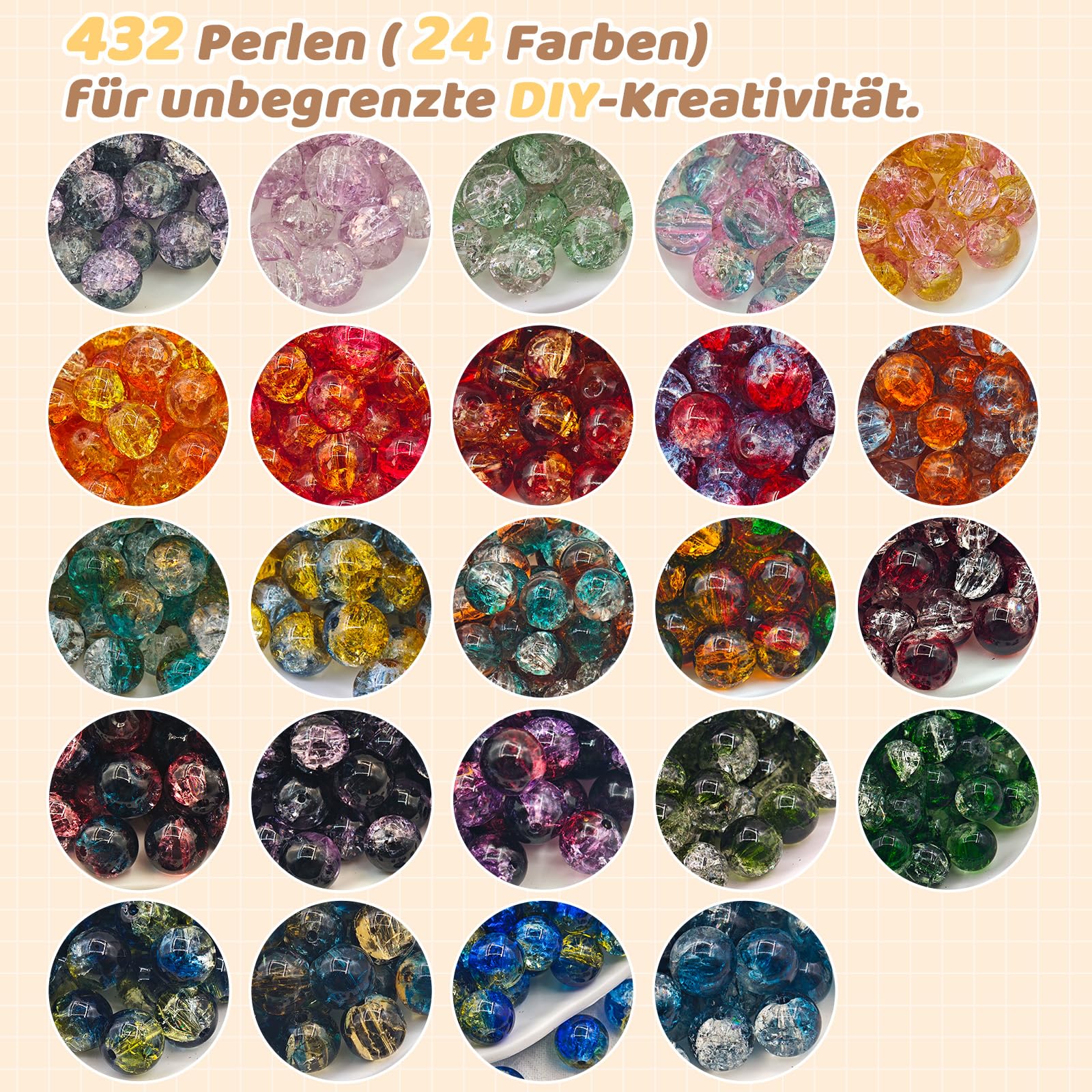 10mm 432 Pcs Glass Beads Set for Bracelet Making 23 Colors Crystal Gemstone Beads for Jewelry Making DIY Crafts Supplies for Bracelet Necklace Phone Charm Girls Adults - Image 3
