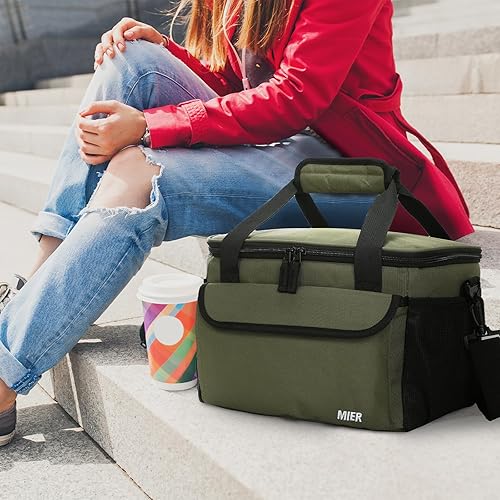 Miniatura 6 de MIER Lonchera grande para hombres, bolsas de almuerzo aisladas, bolsa enfriadora suave con correa para el hombro para adultos, trabajo, playa,