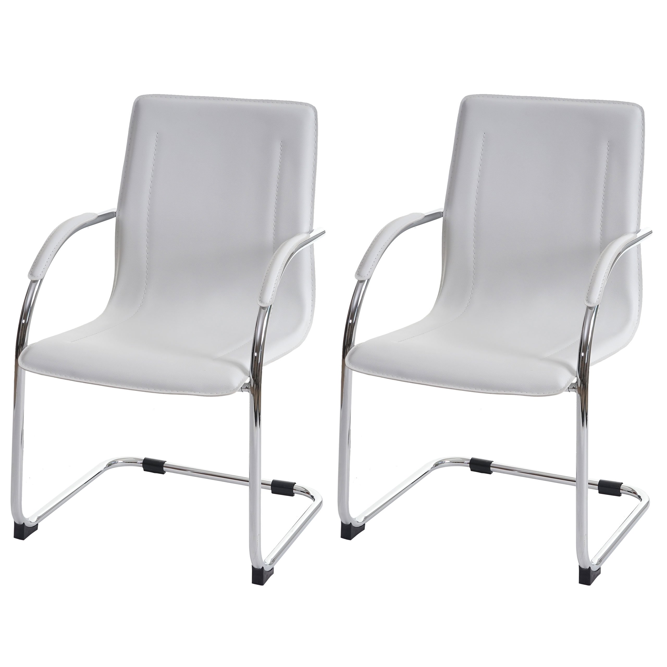 PROREGAL 2er-Set Konferenzstuhl Sammy HxBxT 93x56x56cm Sitzhöhe 47cm Besucherstuhl Freischwinger Weiß Wartezimmer Büro