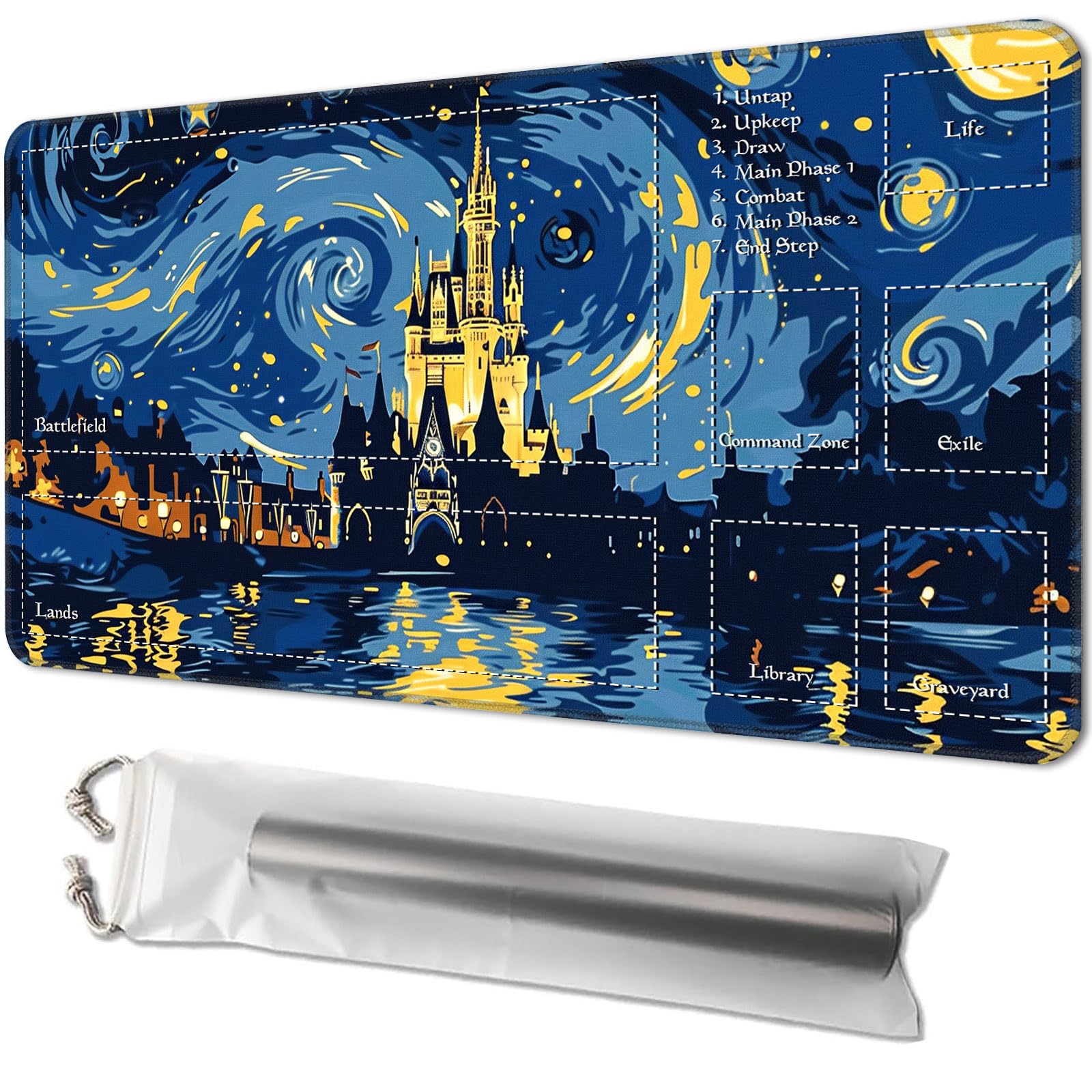 Playmat for MTG, Game Mat 24 x 14 inches, with Free Storage Bags, TCG and Board Game Mat for Cards, Ideal for Card Game Enthusiasts, Castle