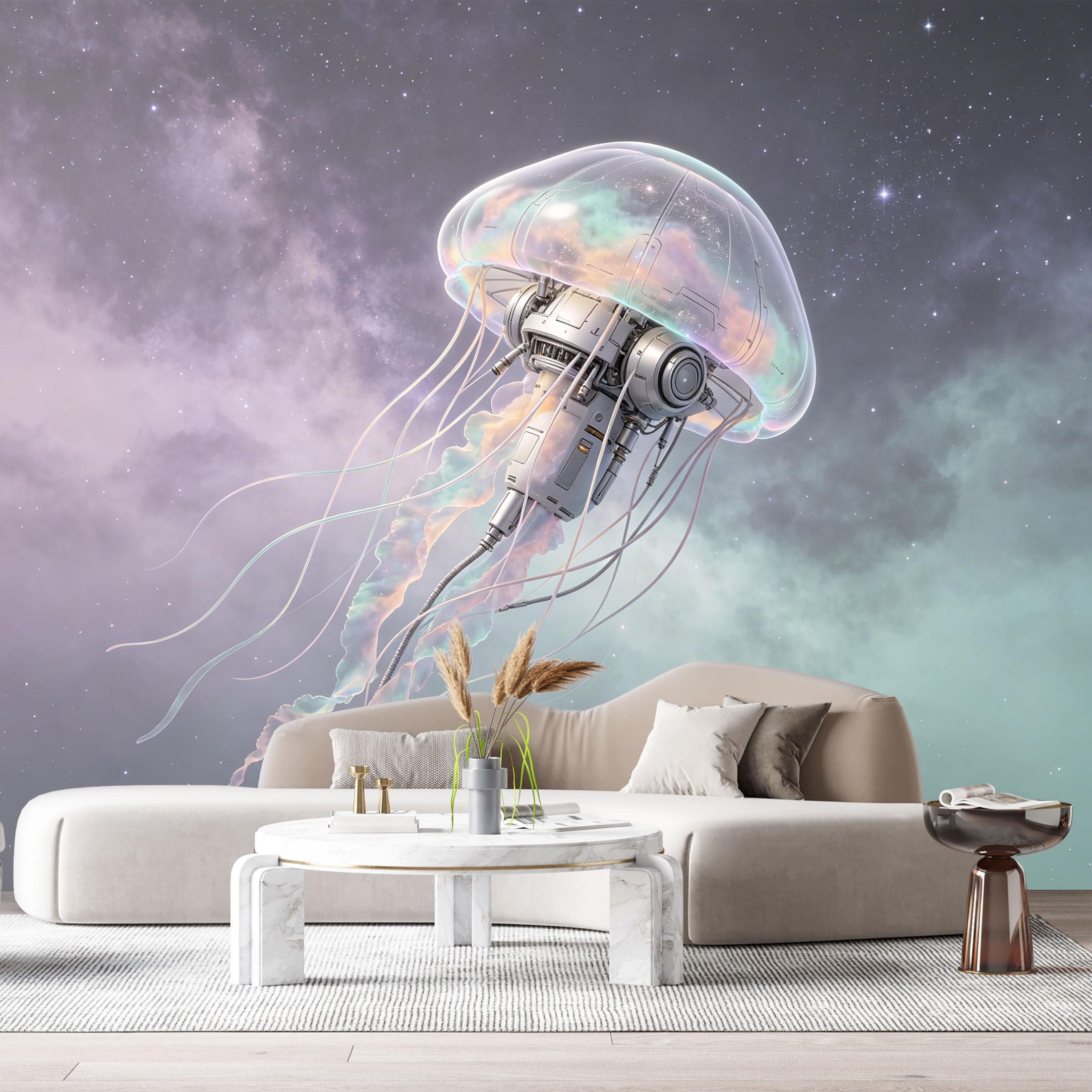 Custom Size Wall Mural Futuristic Mechanical Jellyfish SciFi Robot Ocean Mech 3D Neon Style SelfAdhesive Art Prints Removable Large Wallpaper Esports Room Game Room Tenant Room Studio