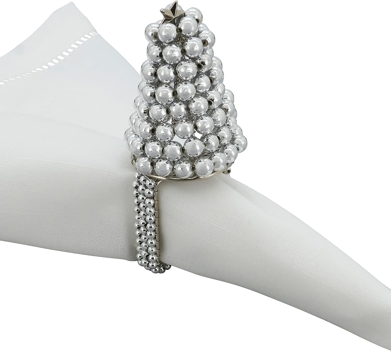 Saro Lifestyle Pearl Christmas Tree Napkin Rings (Set of 4), Silver