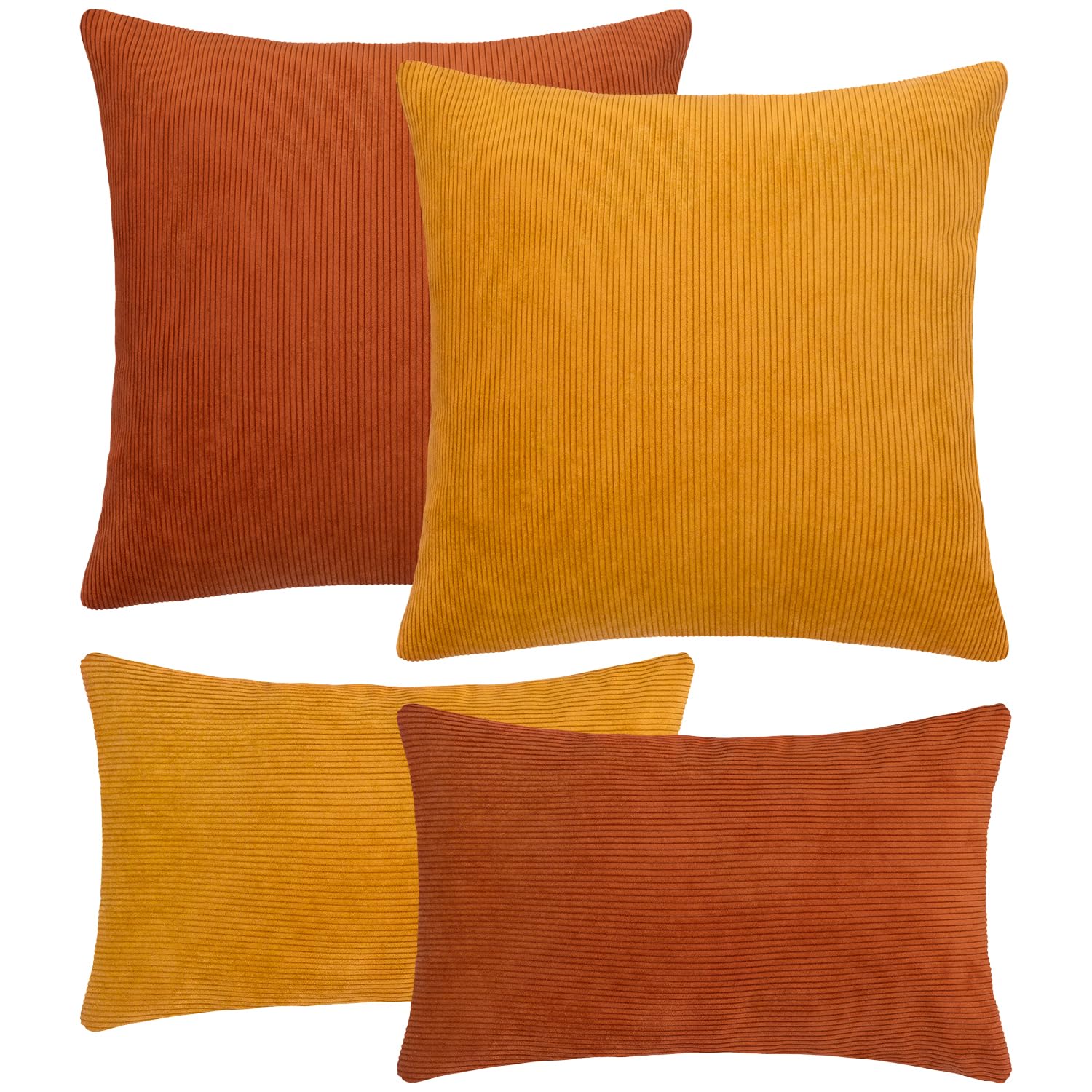 Selfitex 4er Set Cord Sofakissen 2X 30x50 + 2X 50x50, Couchkissen inkl. Füllkissen, samtiger Kissenbezug mit weicher Kissenfüllung, Flauschige Dekokissen für Wohn- & Schlafzimmer (Granada)