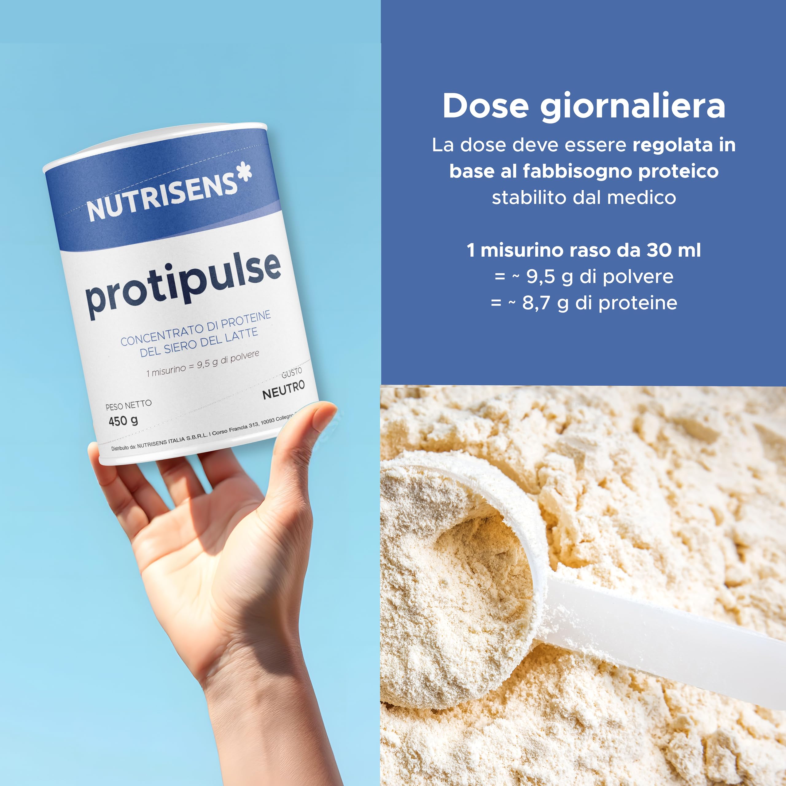 Protipulse - Polvere di Proteine Isolate del Siero di Latte - 450 g - Solubile - Integratore Nutrizionale per Aumentare l'Apporto Proteico - Senza Glutine