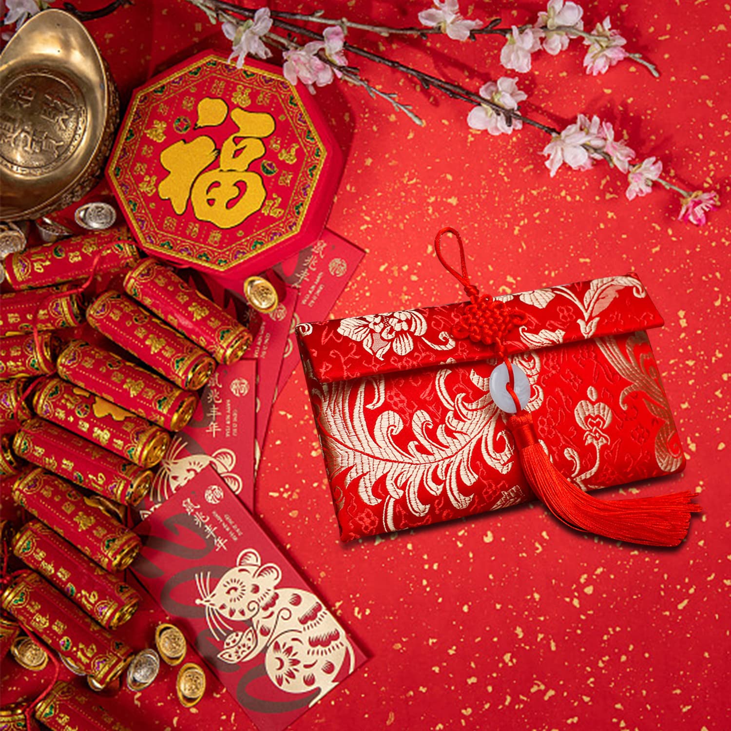 Chinees Nieuwjaar Rode Enveloppen, Zijde Geluk Geld Zak 3