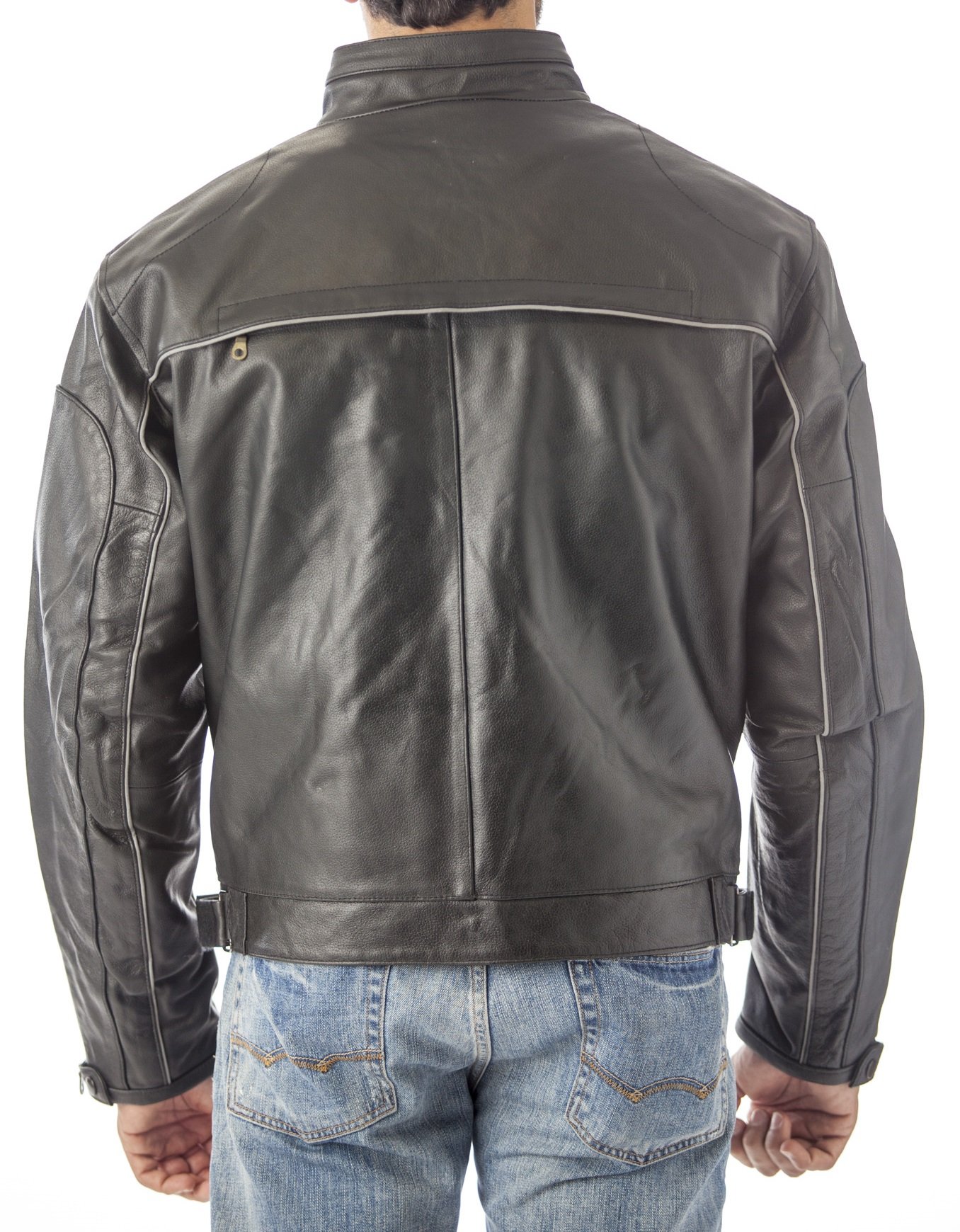 REED Mens Vented Leather Motorcycle Jacket with Light Reflector — view 3