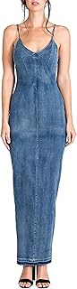 Modern Women's V-Neck Indigo Tencel Denim Slip Maxi Dress