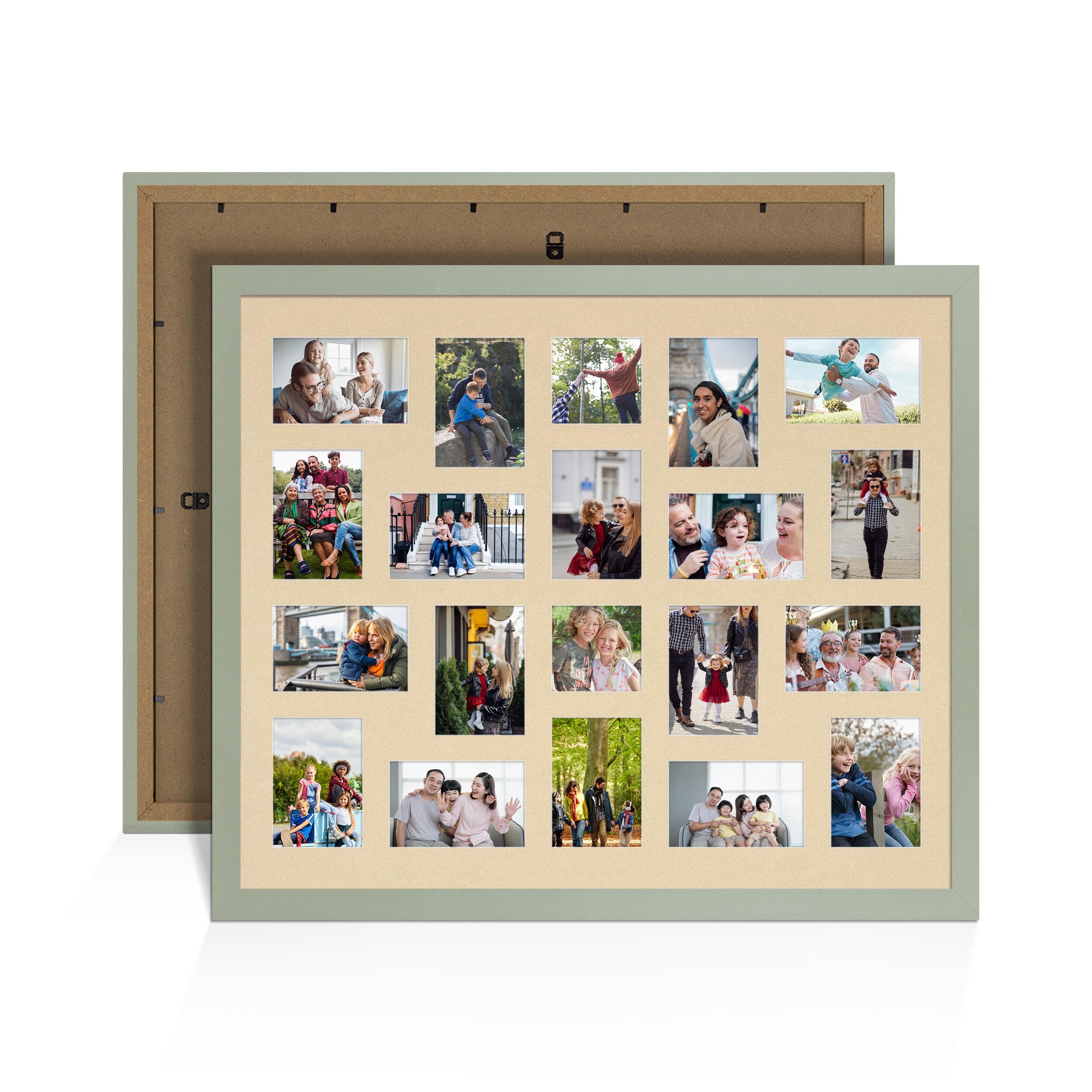 Alison Kingsgate Green 80x70cm Photo frames for multiple pictures - 20 Apertures Collage Frame with Ivory Mount- Holds (18x) 6x4 & (2x) 4x4 Photos - Engineered Wood & Perspex — image 1