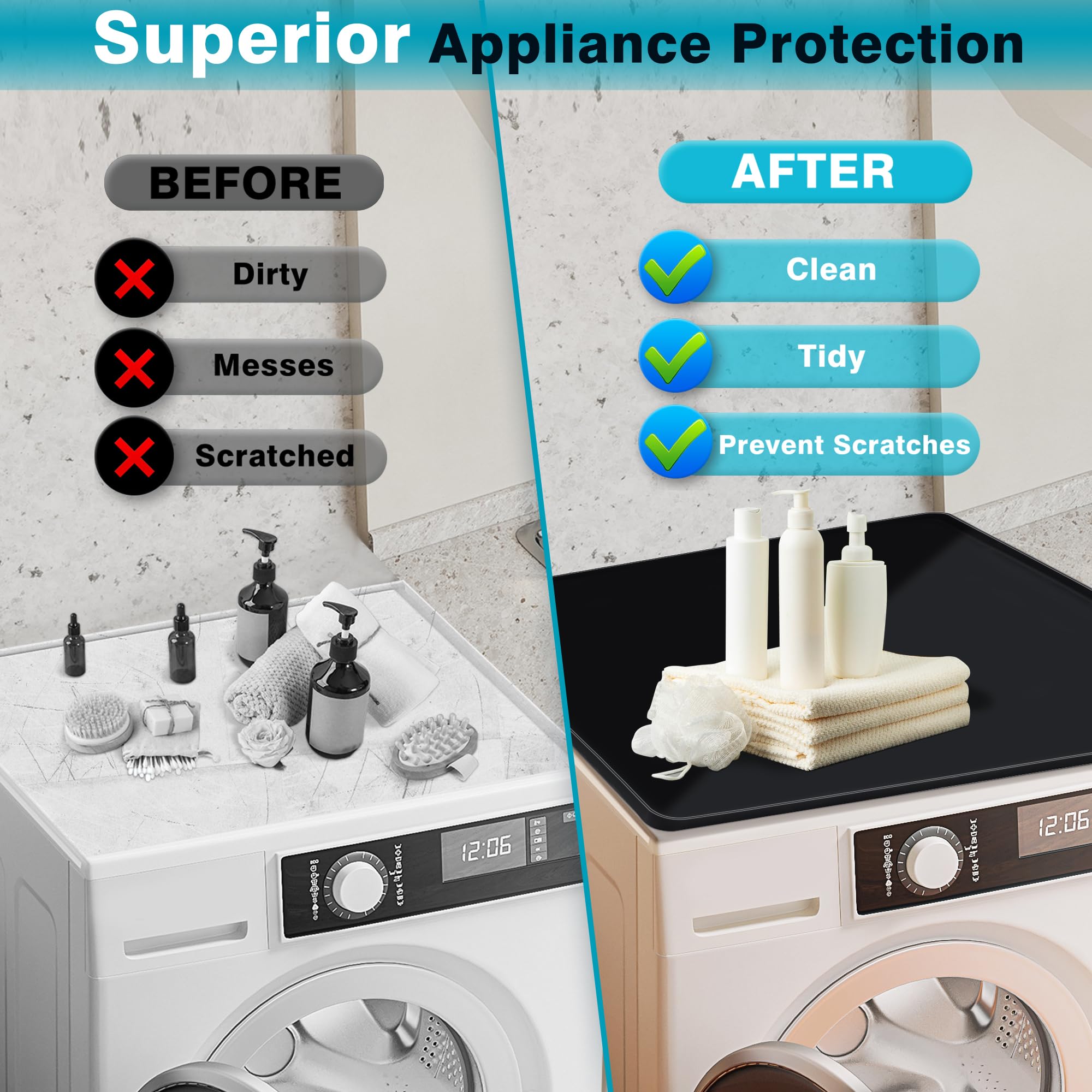 Odot Washing Machine Pad, Non-Slip, 3D White Marble Print, Washing Machine Cover, Universal, Absorbent, Quick-Drying, Washing Machine Cover, 60 X 60 Cm