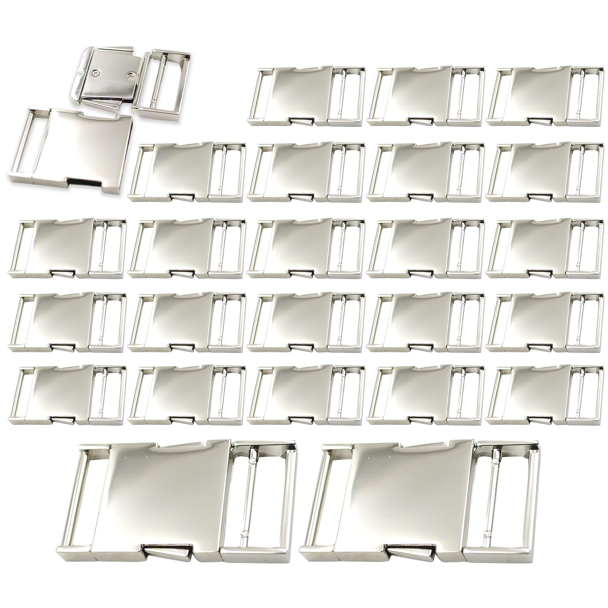 Trimming Shop Rápido Doble Cara Liberación Metal Hebillas Ajustable Tira Hebilla para Mascota Cuellos,Bolsas,Mochilas,Acampada Accesorios, Equipaje, Plateado, 30mm, Simple - Plateado, 30mm