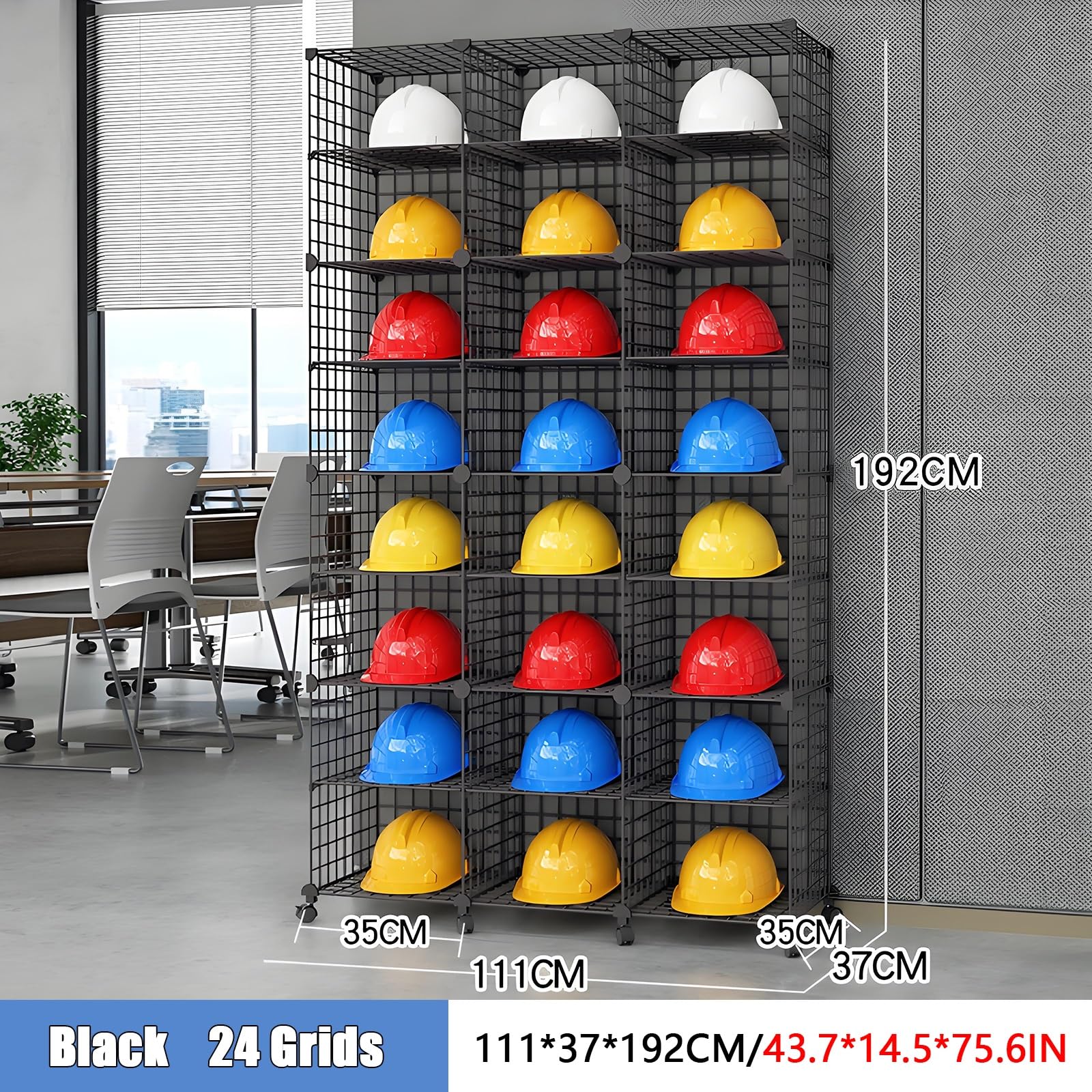 Râtelier Mobile à roulettes pour Casques de sécurité, Organisateur de Rangement empilable pour Casques de Chantier, Porte-Casques Noir à 24 Compartiments pour Un accès Facile et Un Rangement