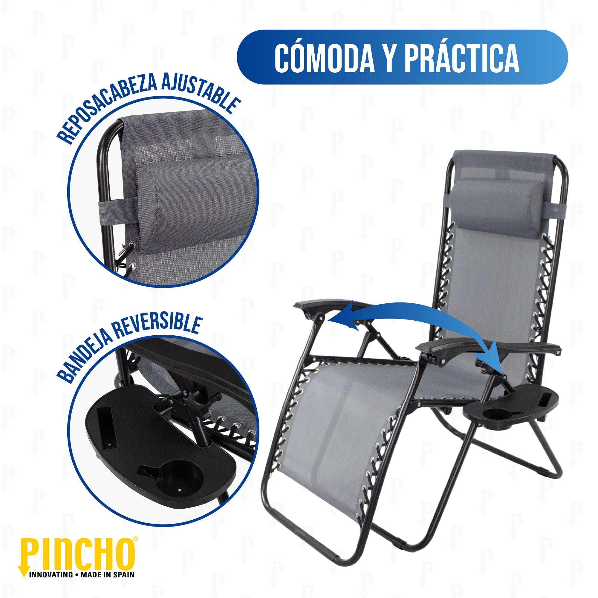 Pincho Tumbona Jardin Exterior Plegable de Gravedad Cero - Pack 2 Sillas Reclinables o Hamacas para Playa, Terraza y Camping con Portavasos, Ligeras y Cómodas (Gris)