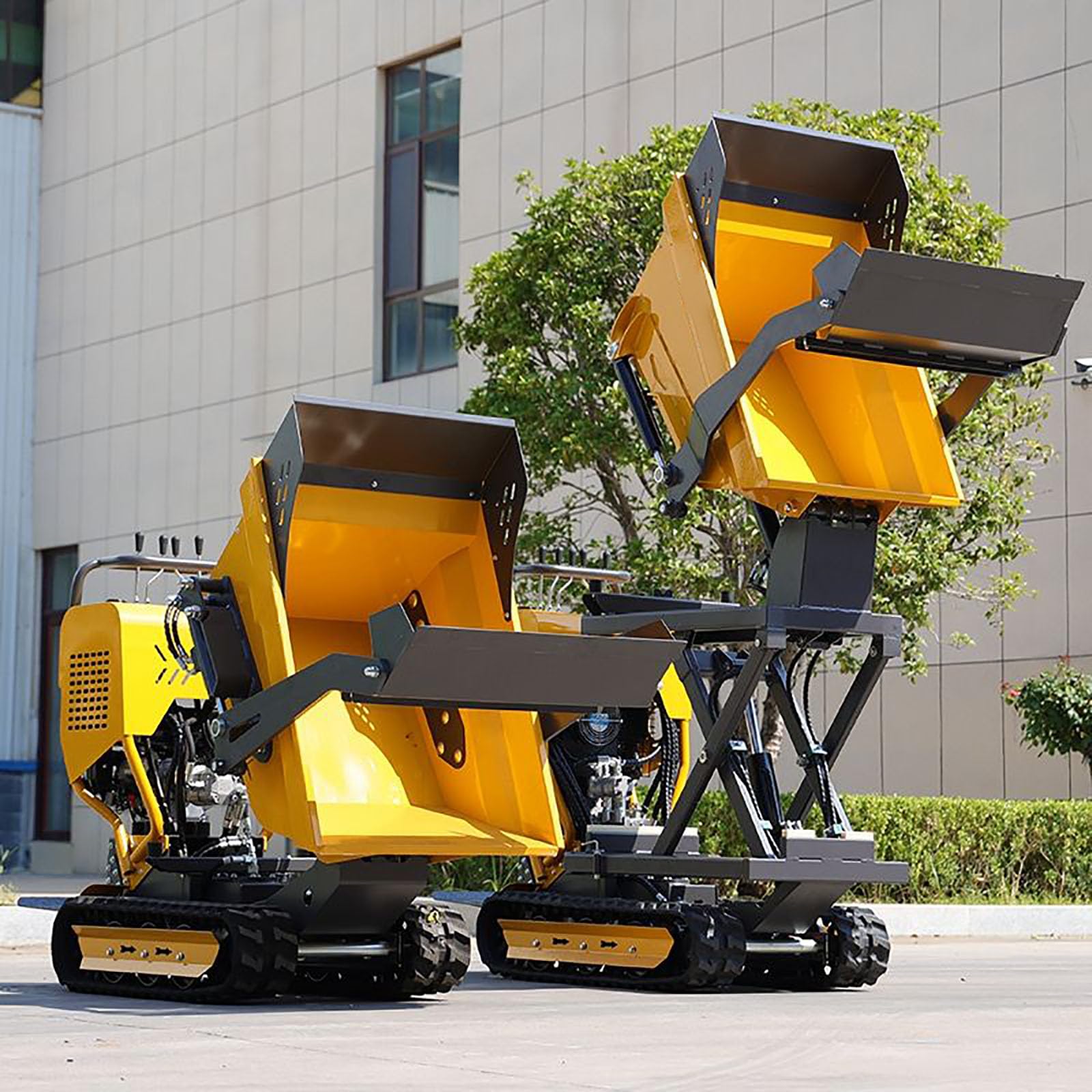Caminar detrás de orugas Dumper hidráulico autodesviable carro transportador de orugas tolva utilitaria para la construcción de residuos de residuos manipulación de suministros 500 kg 800 kg