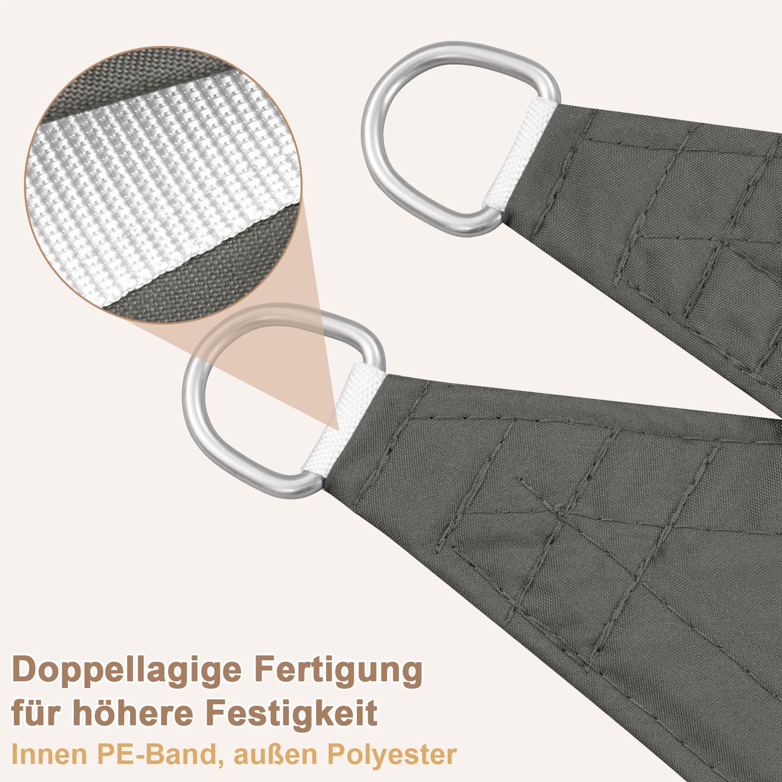 WOLTU PES Sonnensegel 300D Oxfordgewebe Neumaterial mit PU-Beschichtung | 1000MM Wasserstandfestigkeit, 95% UV-Schutz | 5mm 304 Edelstahlringe, Doppelschichtgurte für Balkon Garten/Terrasse/Pool