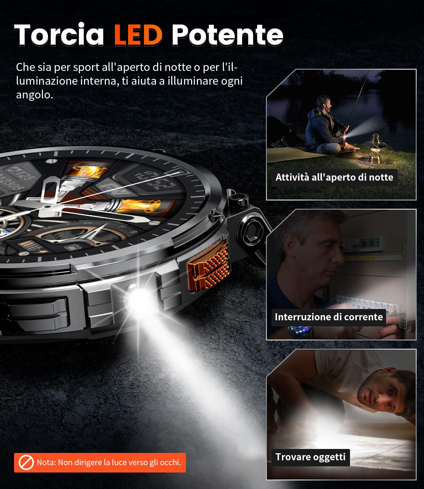 Smartwatch Uomo con 1,85'' Grande Schermo/730 mAh Batteria,Orologio Sportivo con Torcia,120+ Modalità Sportive,IP68 Impermeabile Smartwatch con 24/7 Monitor Frequenza Cardiaca/Sonno per Android iOS