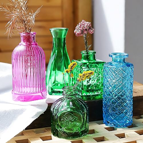 Miniatura 10 de Juego de 20 jarrones de cristal negro, pequeños jarrones grises para flores, florero vintage a granel, bonitos jarrones de vidrio para centros de