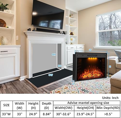 Miniatura 9 de Chimenea eléctrica de 33 pulgadas, chimenea de pared eléctrica con control remoto, registro realista y sonido crujiente, protección contra