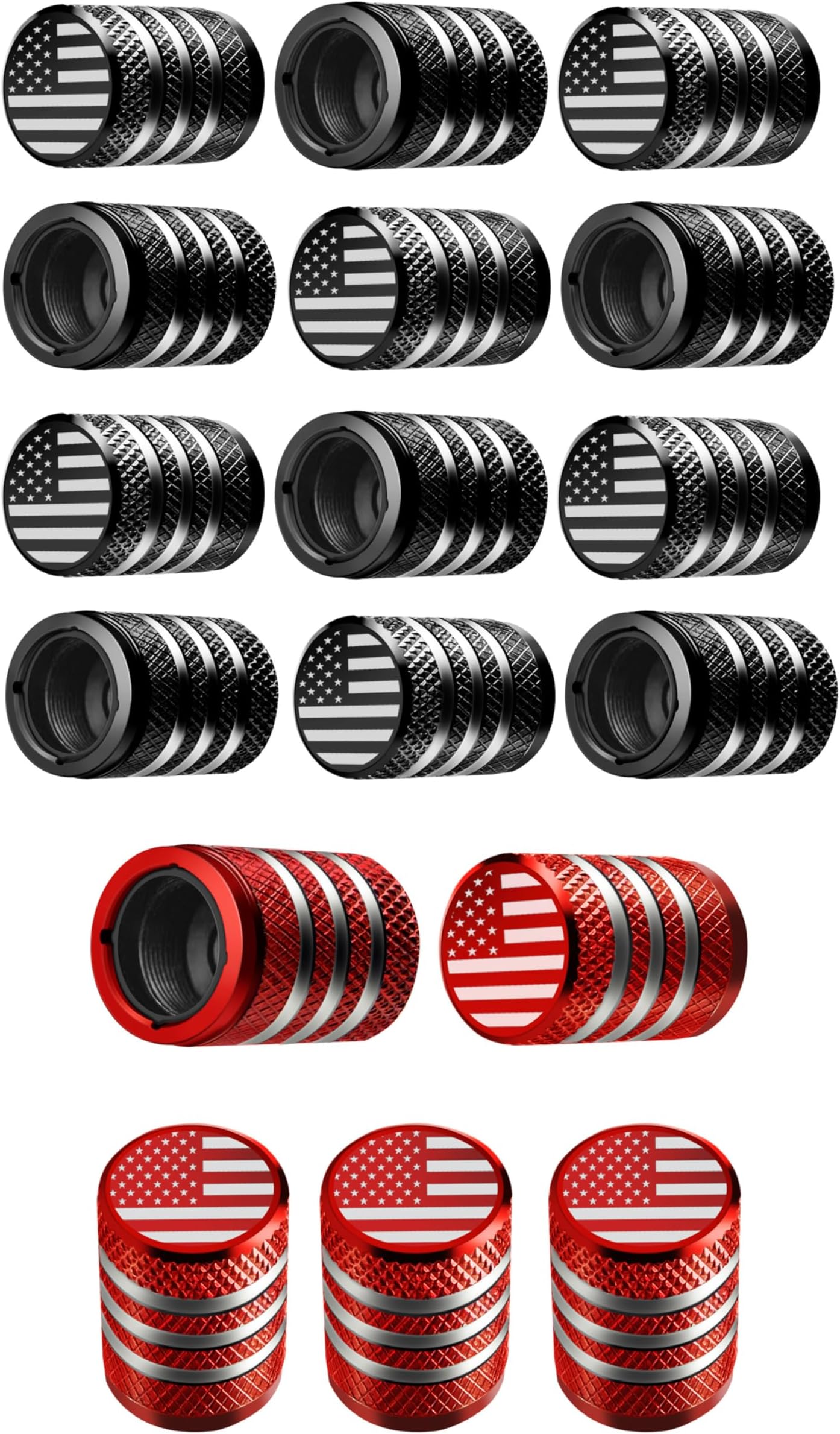 (12 Pack Black + 5 Pack Red) American Flag Tire Valve Stem Caps Tire Air Cap Metal with Plastic Liner Corrosion Resistant Leak-Proof