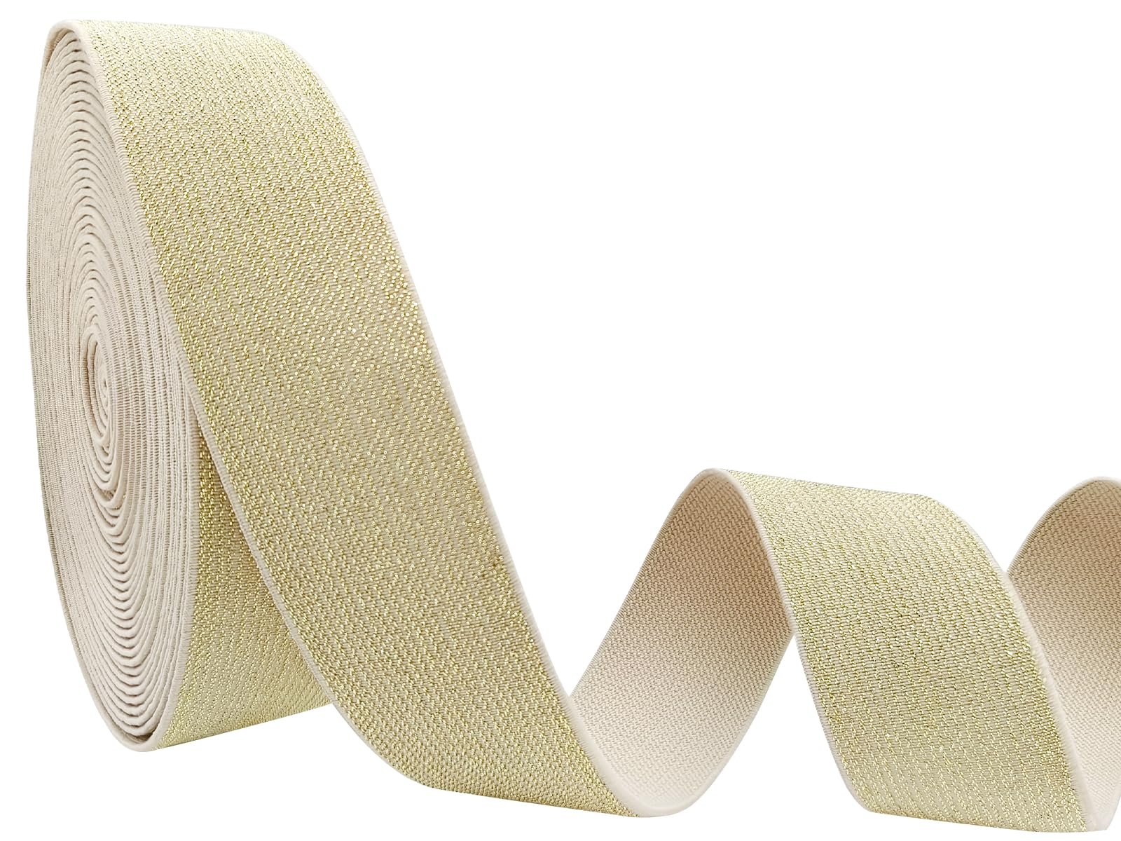 JESEP 1.5 inch Glitter Yellow Knit Elastic Band for Sewing 5 Yards Metallic Gold Ribbon Trims Spool Non-Slip Heavy Elastic Stretchy Strap for Pants Waistband-Wigs-Skirts-Craft Projects