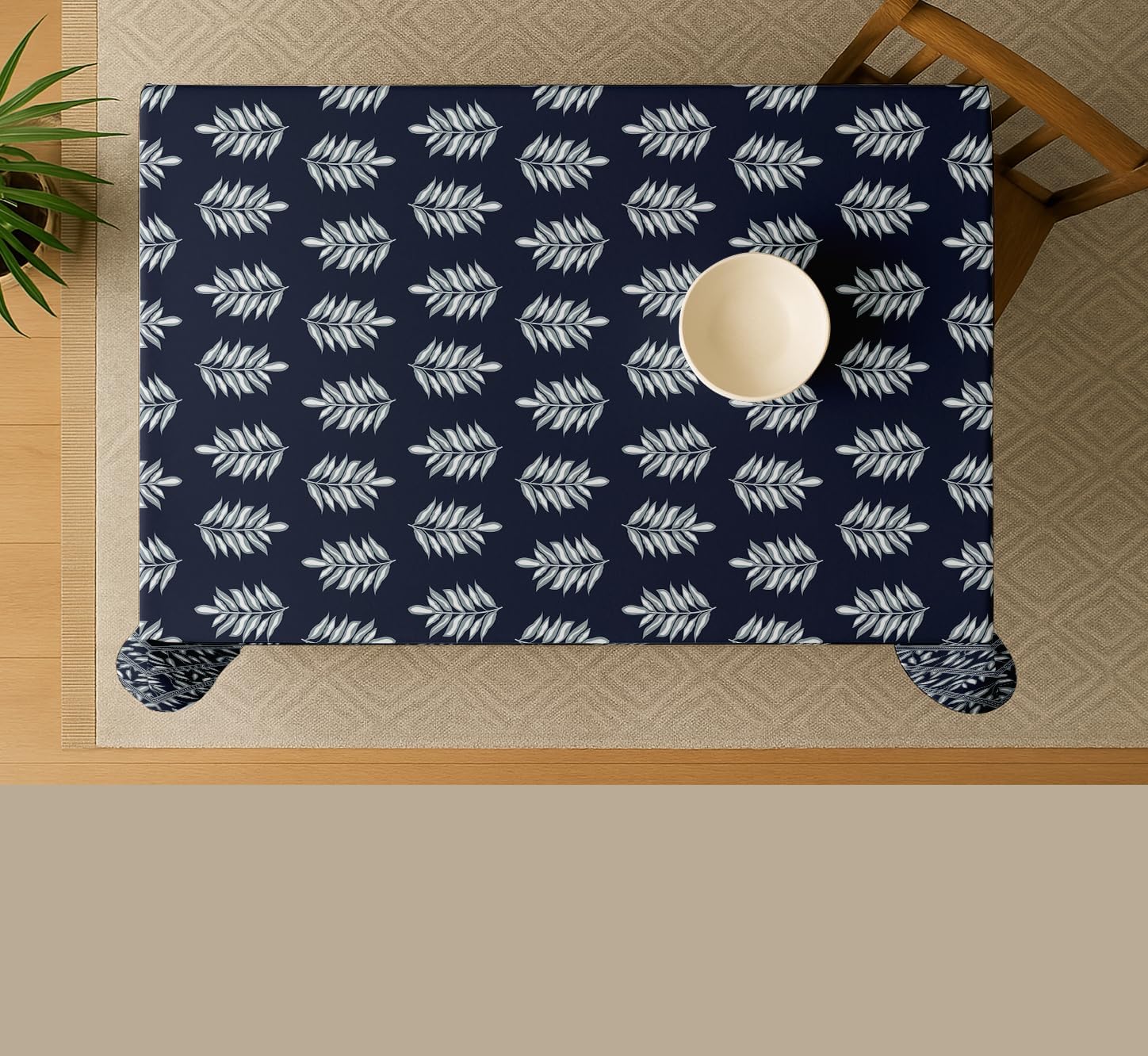 Leaves Design Tablecloth- Blue 60x60 Inch Cotton Twill Dining Table Cover, Perfect for 4 Seater Tables, Durable, Protective & Washable, Ideal for Everyday Use, Festive Occasions & Gatherings