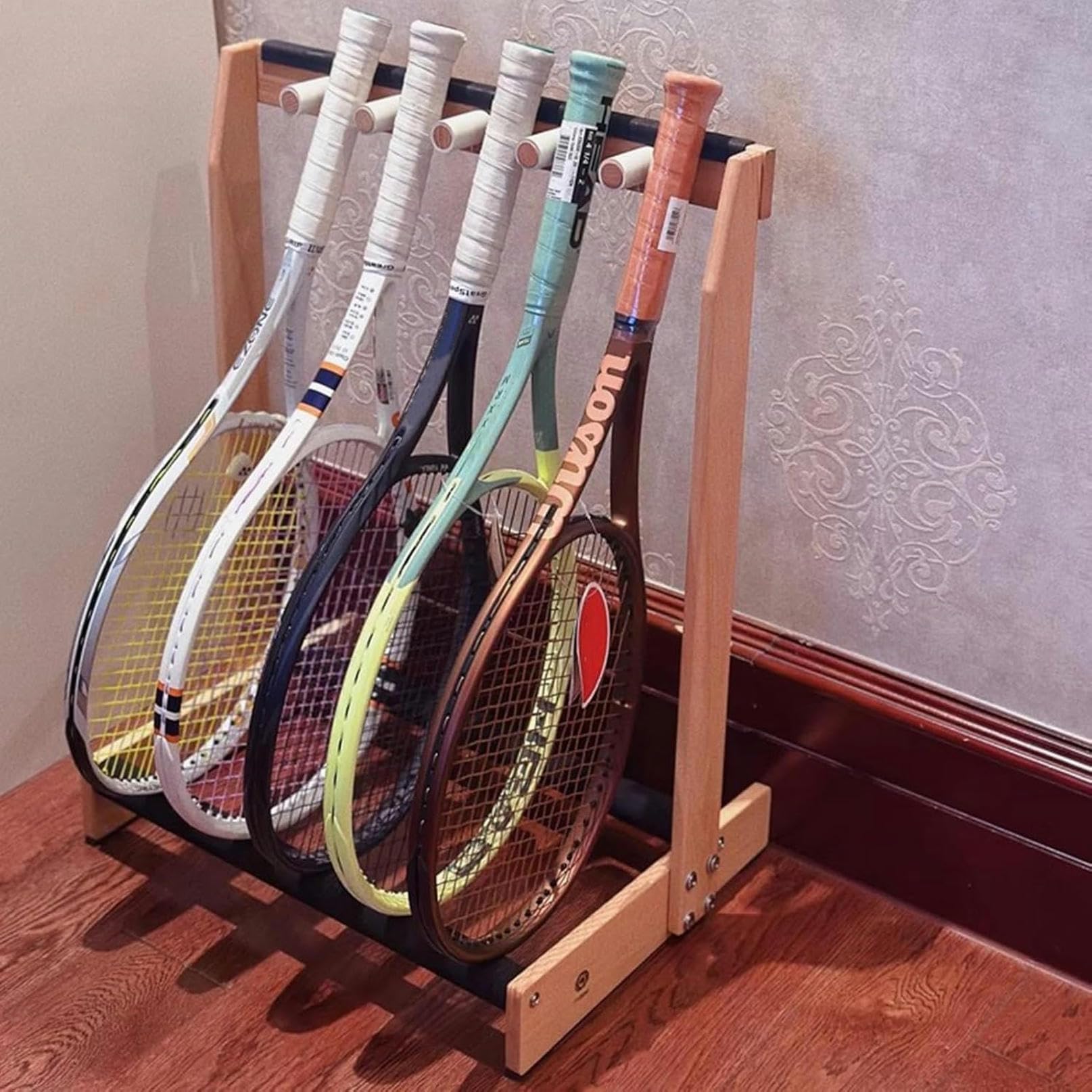 Support de Raquette de Tennis Bois Rangement pour Organiser 6 Raquettes