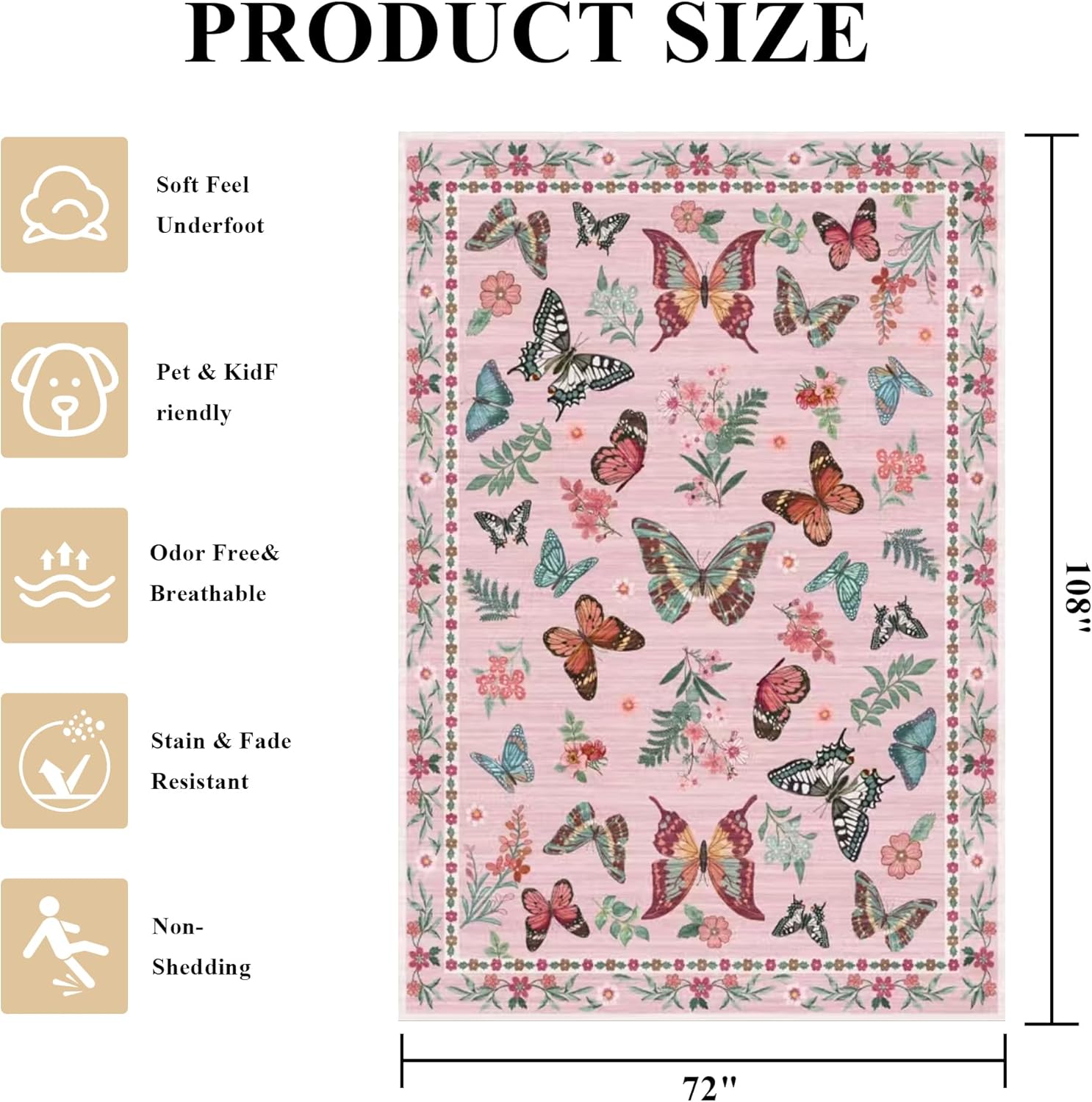 Pink Rugs for Bedroom Grils 6x9 Washable Non-Slip Low Pile Large Bedroom Rug Stain Resistant Throw Carpet for Nursery Dining Room Kids Playroom Pink 6' x 9' (Rectangular) Pink