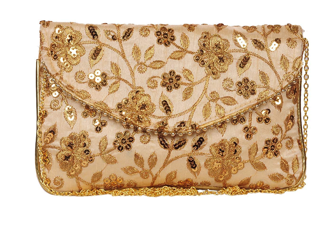 ShubhKraft Women's Handcrafted Embroidered Clutch Bag Purse Handbag for Bridal, Casual, Party, Wedding (15 x 32 cm)-image-29