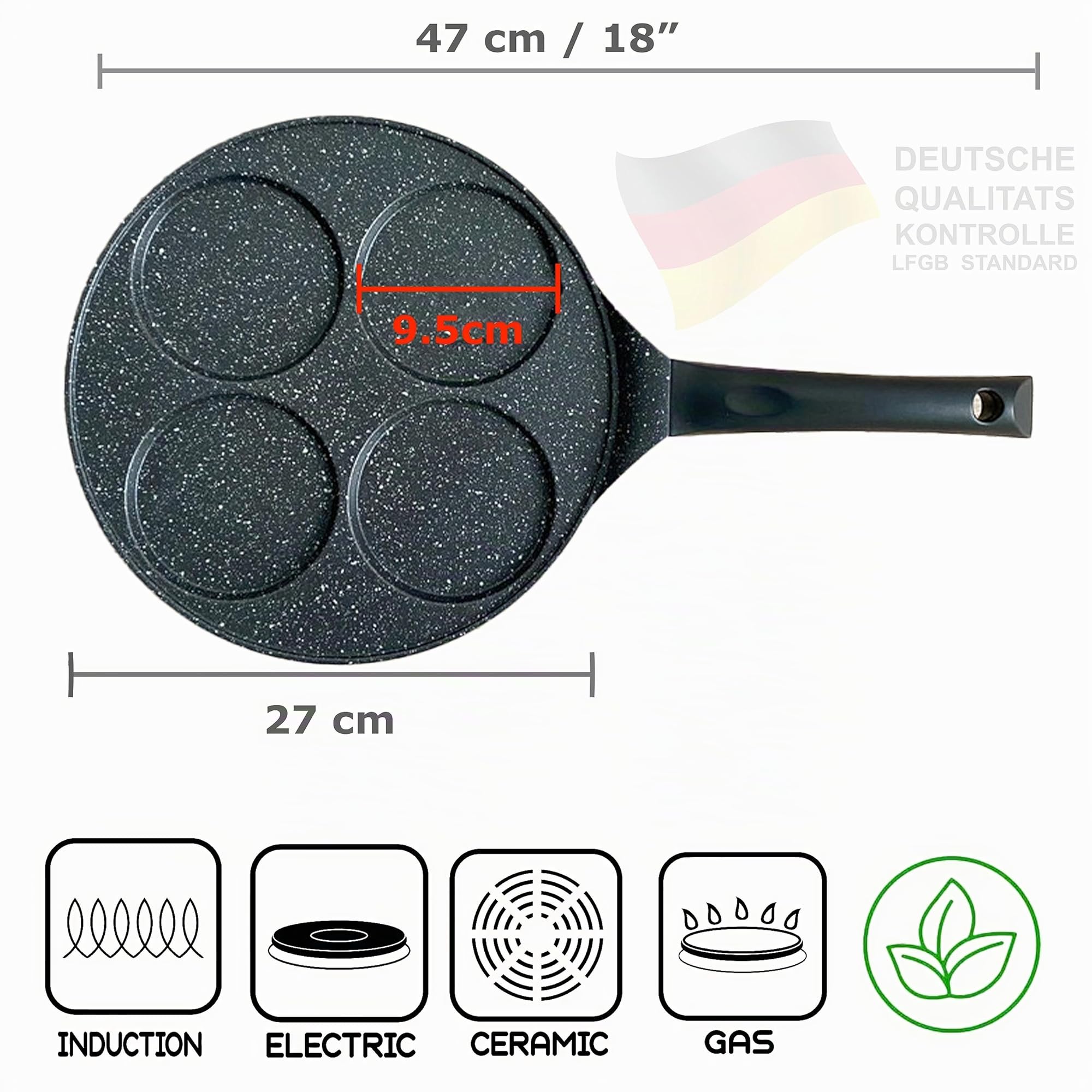 INTIGNIS Poêle à frire antiadhésive céramique 27 cm pour mini-crêpes 4 moules Induction