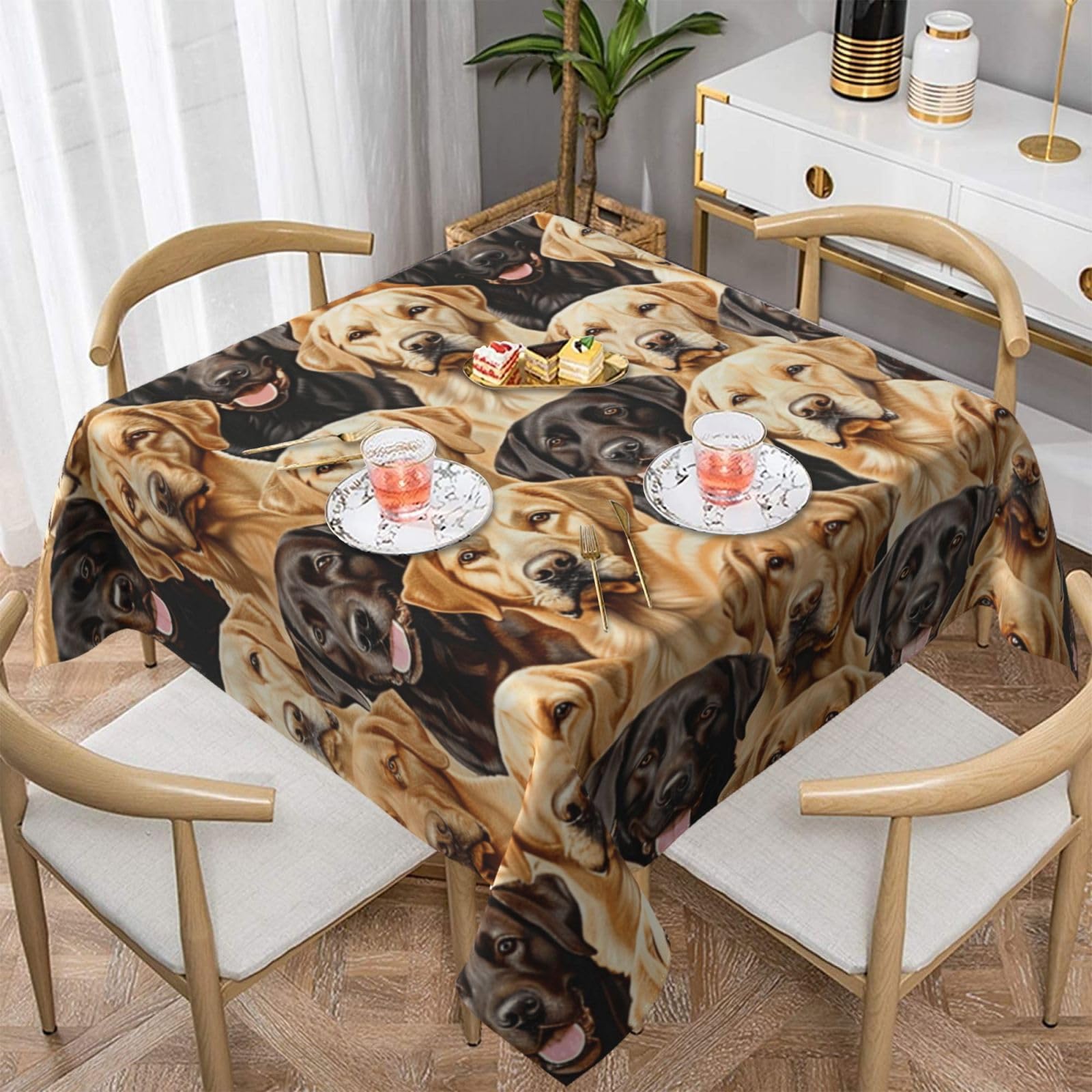 WPKJU Labrador Retriever Dogs Printed Square Tablecloth 60x60 inch Water Resistant Table Cover Washable Rectangle Table Cloth for Dining Tables