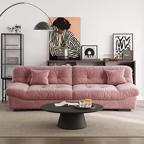 Cloud - Sofá modular modular de terciopelo de 105 pulgadas, sofá minimalista para sala de estar, sofá Love moderno con 2 almohadas de 3 plazas para
