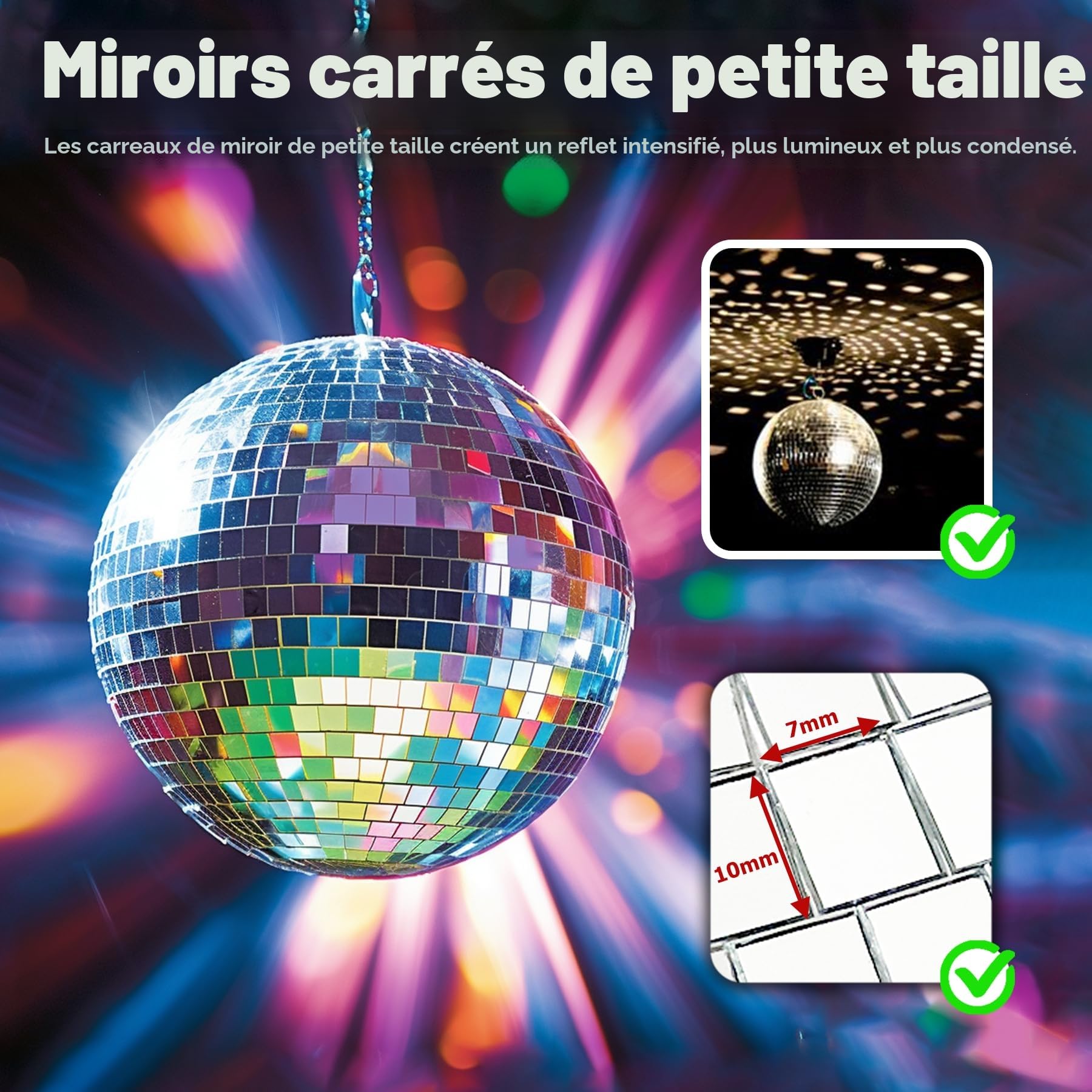 Boule à Facettes Disco 20 cm avec chaîne d'extension et crochet de suspension - Décoration Scintillante pour Fêtes et Événements, Argent