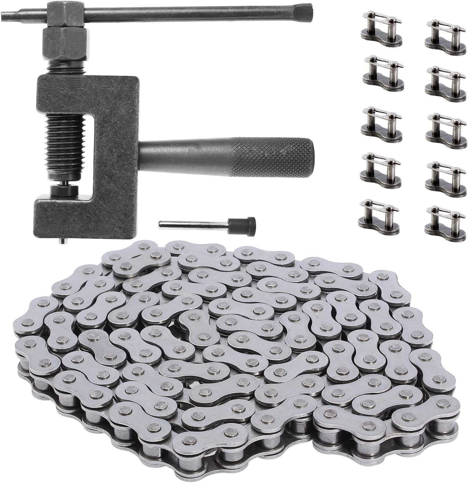 415 Heavy Duty Chain 110 Link + Chain Breaker Cutter Link Remove Tool for 49cc 50cc 60cc 70cc 80cc 2-stroke Engine Motorized Bicycle Bike Motorcycle ATV Mower Mini Dirt Bikes 415-110L