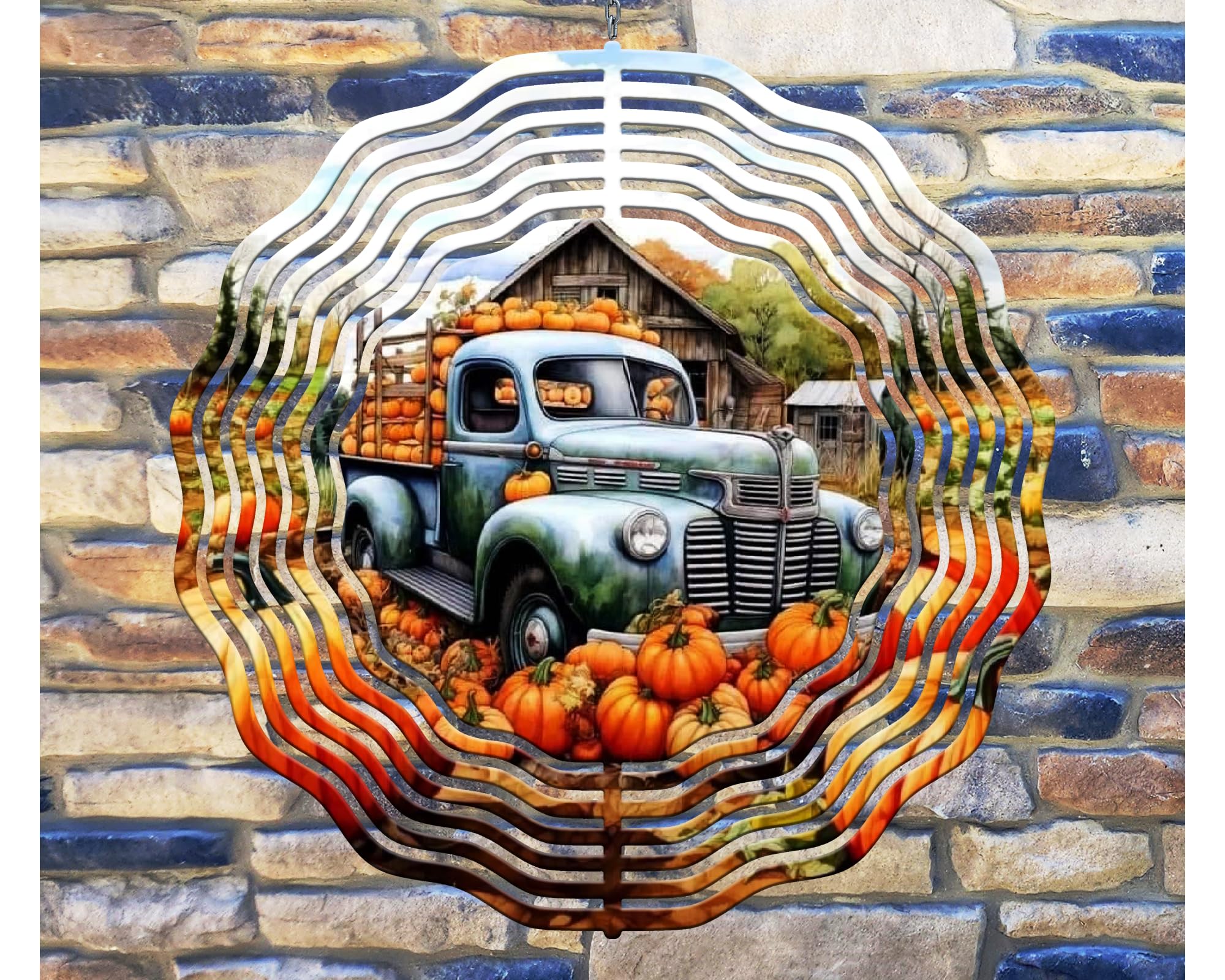 10 Inch Fall Autumn Vintage Truck Pumpkins Wind Spinner Yard Decor Aluminum Sublimated Garden Art Indoor Outdoor 3D Kinetic 10rws-121