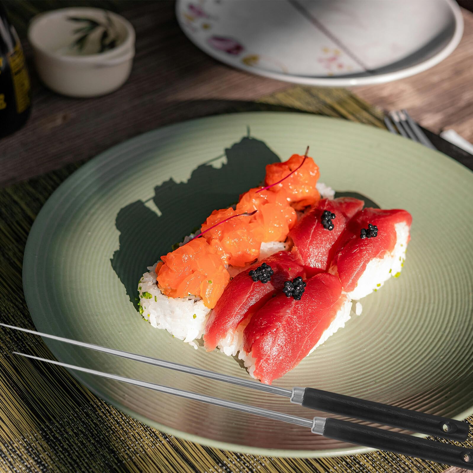 Baguettes Inox Anti-dérapantes pour Sushi Style Japonais Résistantes Chaleur Légères et Réutilisables Ergonomique pour Service Alimentaire Noir