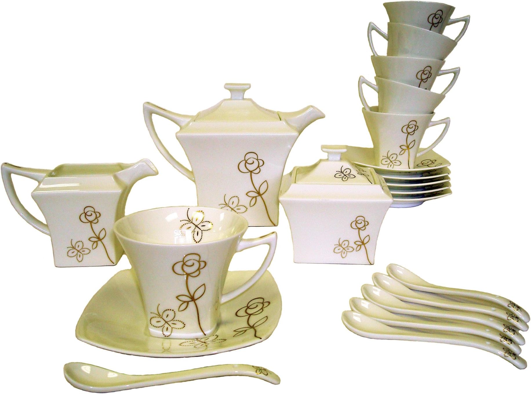 Auratic Chun Hao Tea Set, Butterfly Dancing on Sunflower, 21-Piece