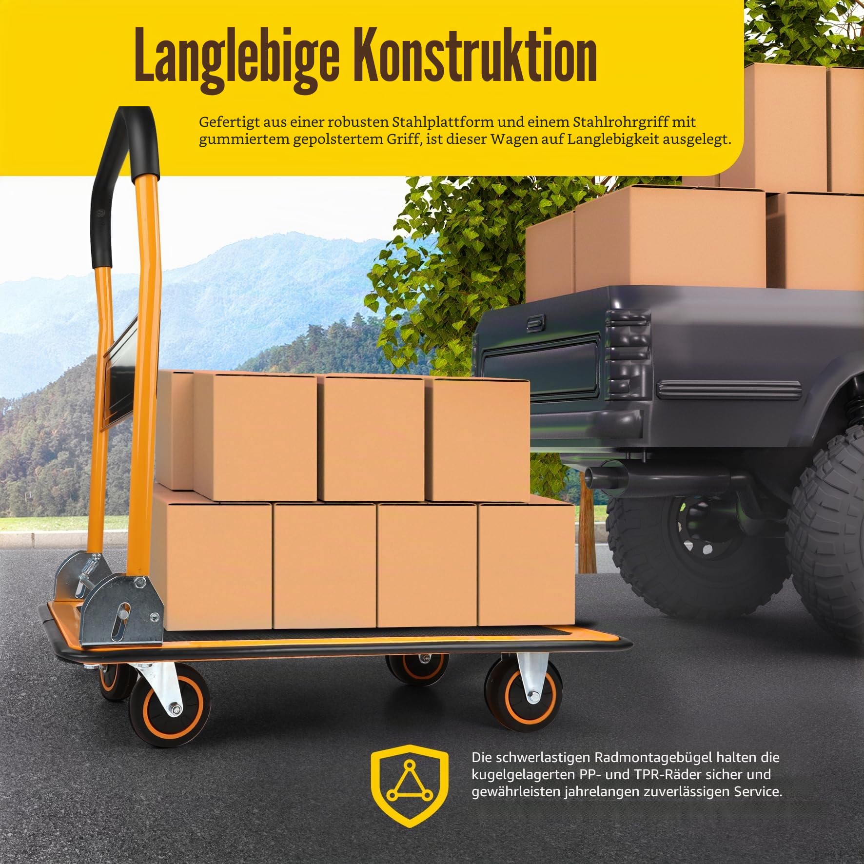 MaxWorks 80876 - Faltbarer Plattform-Truck-Schiebewagen, 150 kg, Tragkraft: 73 x 47,6 x 83,8 cm, Schwarz und Gelb