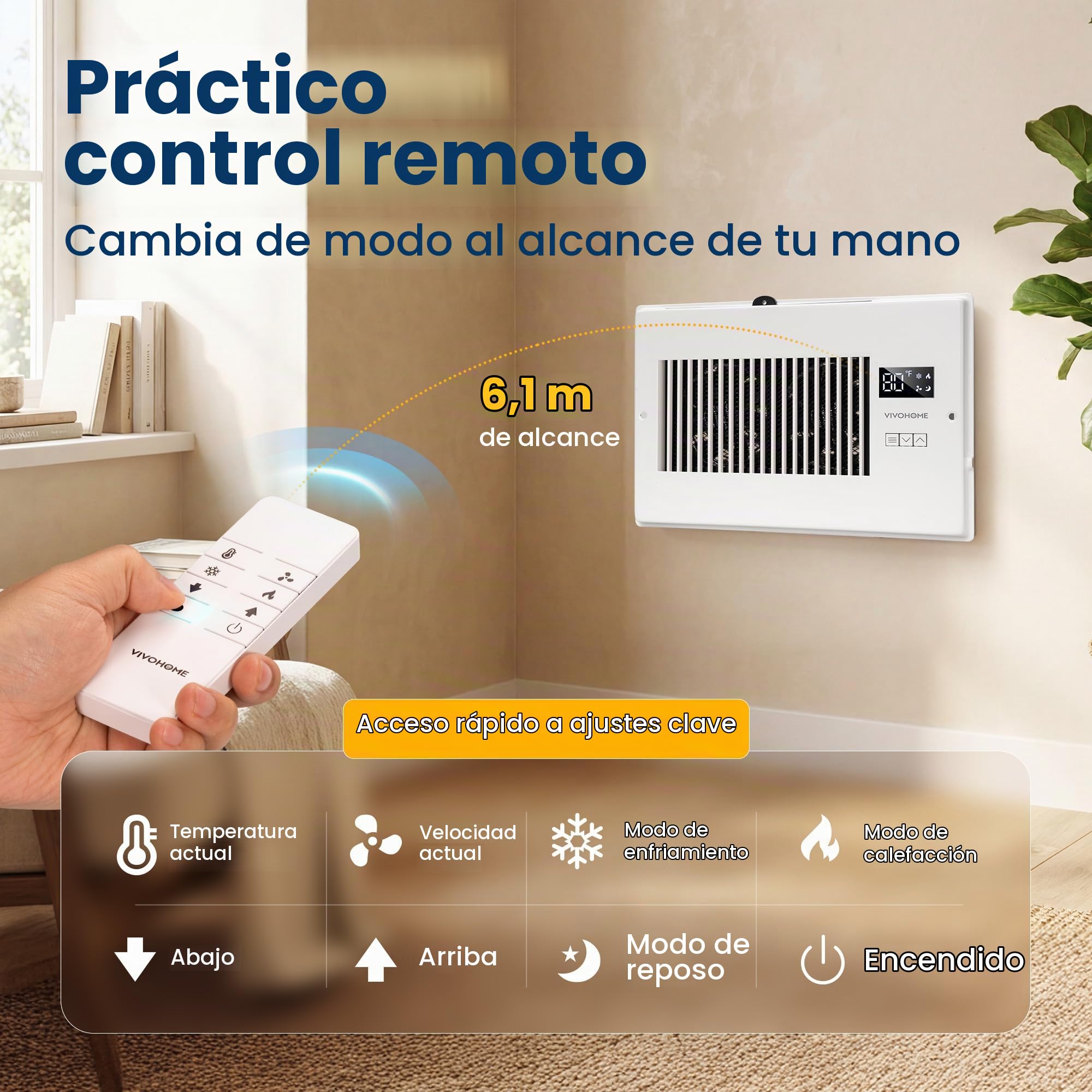 VIVOHOME Quiet Register Booster Ventilador con apertura de 6 x 10 pulgadas, termostato inteligente, control de 10 velocidades, malla extraíble a prueba de polvo y bloqueador de registro, color blanco