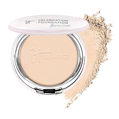 IT Cosmetics Celebration Foundation Illumination - Base de maquillaje en polvo antienvejecimiento de cobertura completa, difumina poros, arrugas e
