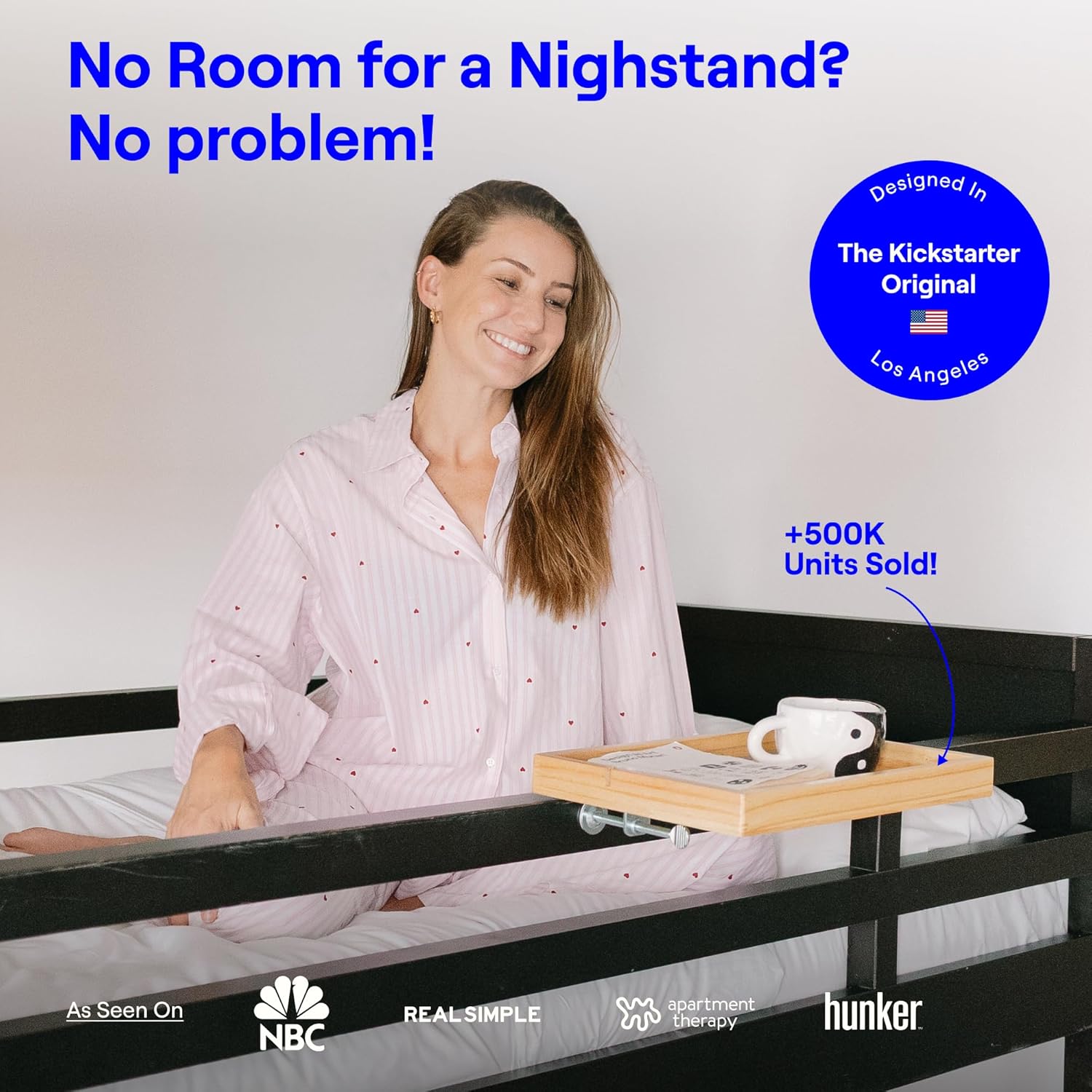 BedShelfie Wood Bedside Shelf for Bunk Bed & Top Bunk, College Dorm Room Essentials, Loft Nightstand, Floating Bed Side Table Tray Storage, Dorm Room Decor by Smallish - (Flexfit Bamboo, Natural) - Image 2