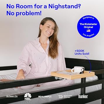 BedShelfie Bedside Shelf for Bunk Bed & Top Bunk, College Dorm Room Essentials, Loft Nightstand, Floating Bed Side Table Tray Storage, Dorm Room Decor By Smallish - (FlexFit Model, Natural)