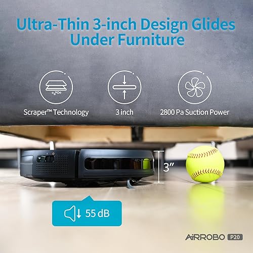 Miniatura 5 de AIRROBO Aspiradora robot, potente succión de 2800 Pa, navegación inteligente, aplicación y control remoto, 120 minutos de tiempo de funcionamiento,