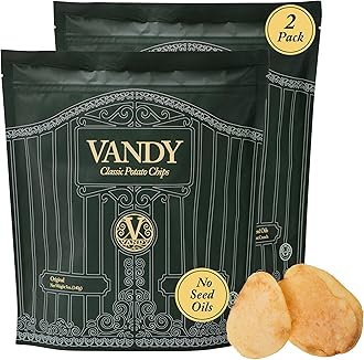 Vandy Crisps Potato Chips - Vegetable & Seed Oil Free Snacks - Gluten Free Potato Chip - Healthy Chips Made with Potatoes, Grass-Fed Beef Tallow, and Sea Salt - 2 Pack, 5 Ounce Each (Original)