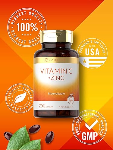 Miniatura 5 de Carlyle Vitamina C con zinc  250 cápsulas blandas  Suplemento biodisponible  Ácido ascórbico y óxido de zinc  Fórmula sin OMG y sin gluten