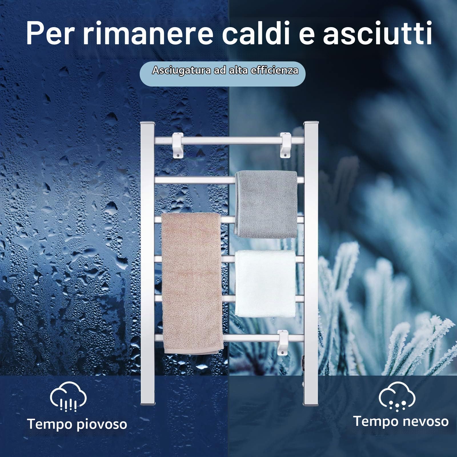 RELAX4LIFE Scaldasalviette Elettrico 100W, Portasciugamani Radiatore da Bagno con 6 Sbarre, Struttura in Alluminio, Montaggio a Parete/da Terra
