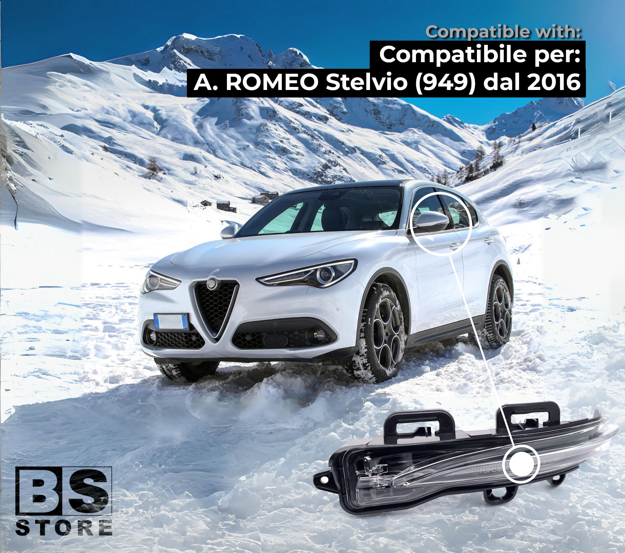 BSSTORE Freccia Specchietto Laterale Indicatore di Direzione LED per STELVIO (949) 2016 (Sinistra - Lato Conducente)