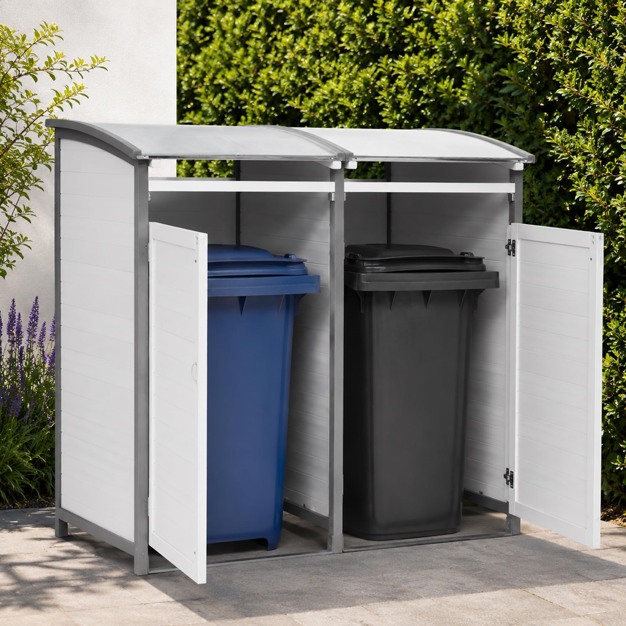 Mucola Mülltonnenbox 240 L aus Holz in Anthrazit/Weiß – stabile Mülltonnenverkleidung mit Rückwand für 1 Tonne – wetterfeste Tonnenbox 140 × 85 × 127 cm für Garten & Einfahrt