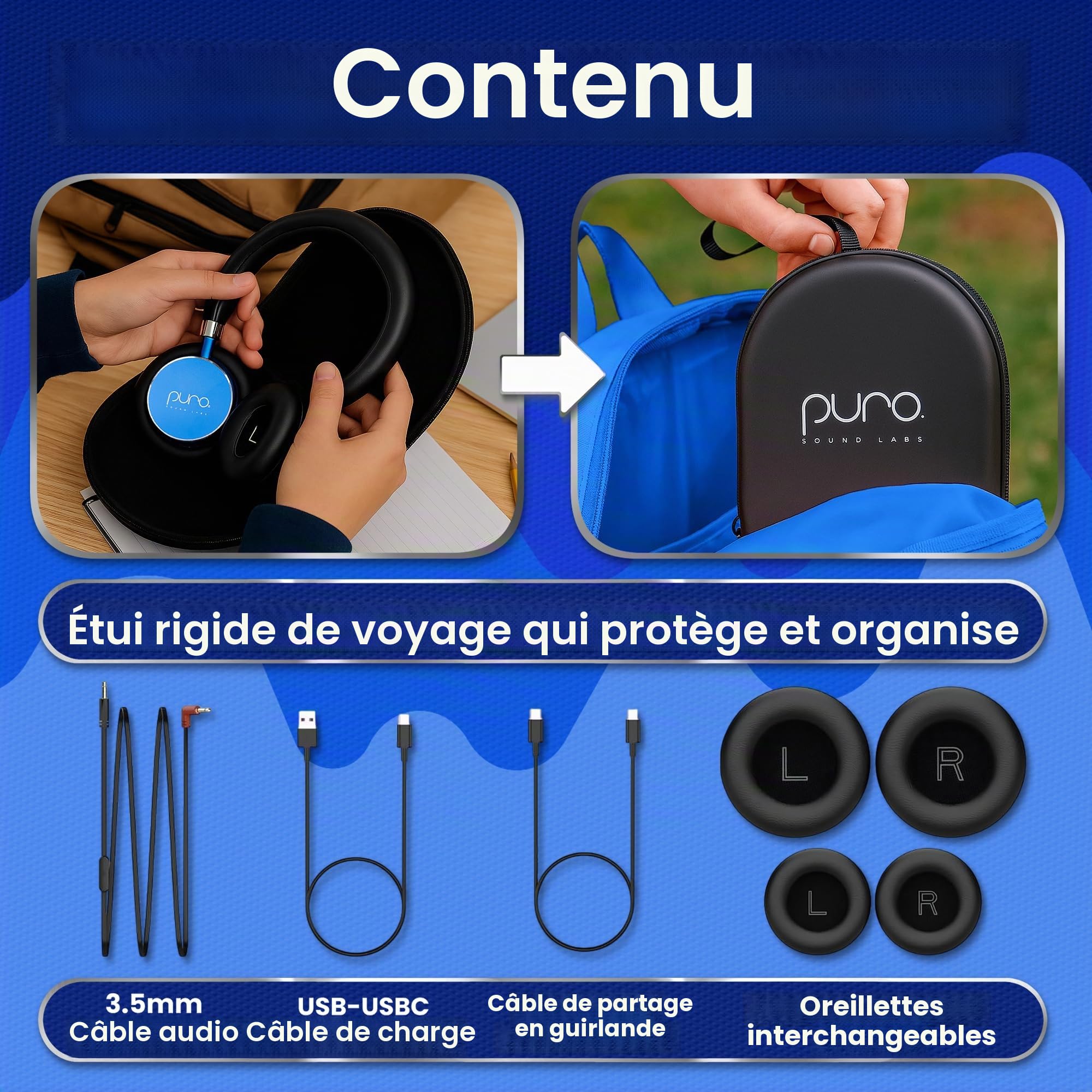 Puro Sound Labs BT2200-Plus Casque Bluetooth pour Enfants à Limitation du Volume - Casque Plus Sûr pour Enfants - Qualité Audio de Niveau Studio et Isolation du Bruit – Bleu