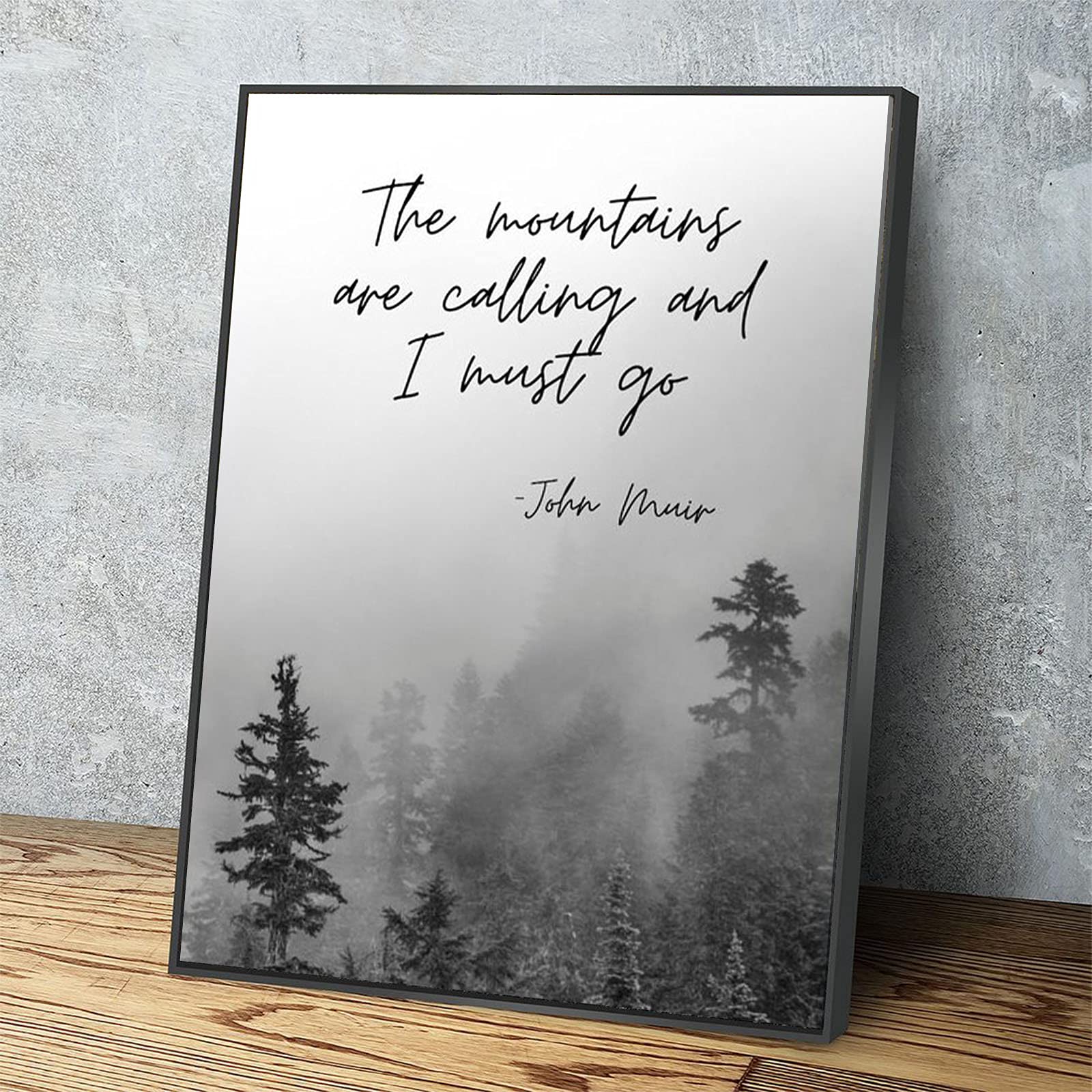 Canvas Wall Art The Mountains Are Calling And I Must Go,Nature Quotes Wall Art,John Muir Quote Modern Prints Wood Framed Room Decor For Home Office