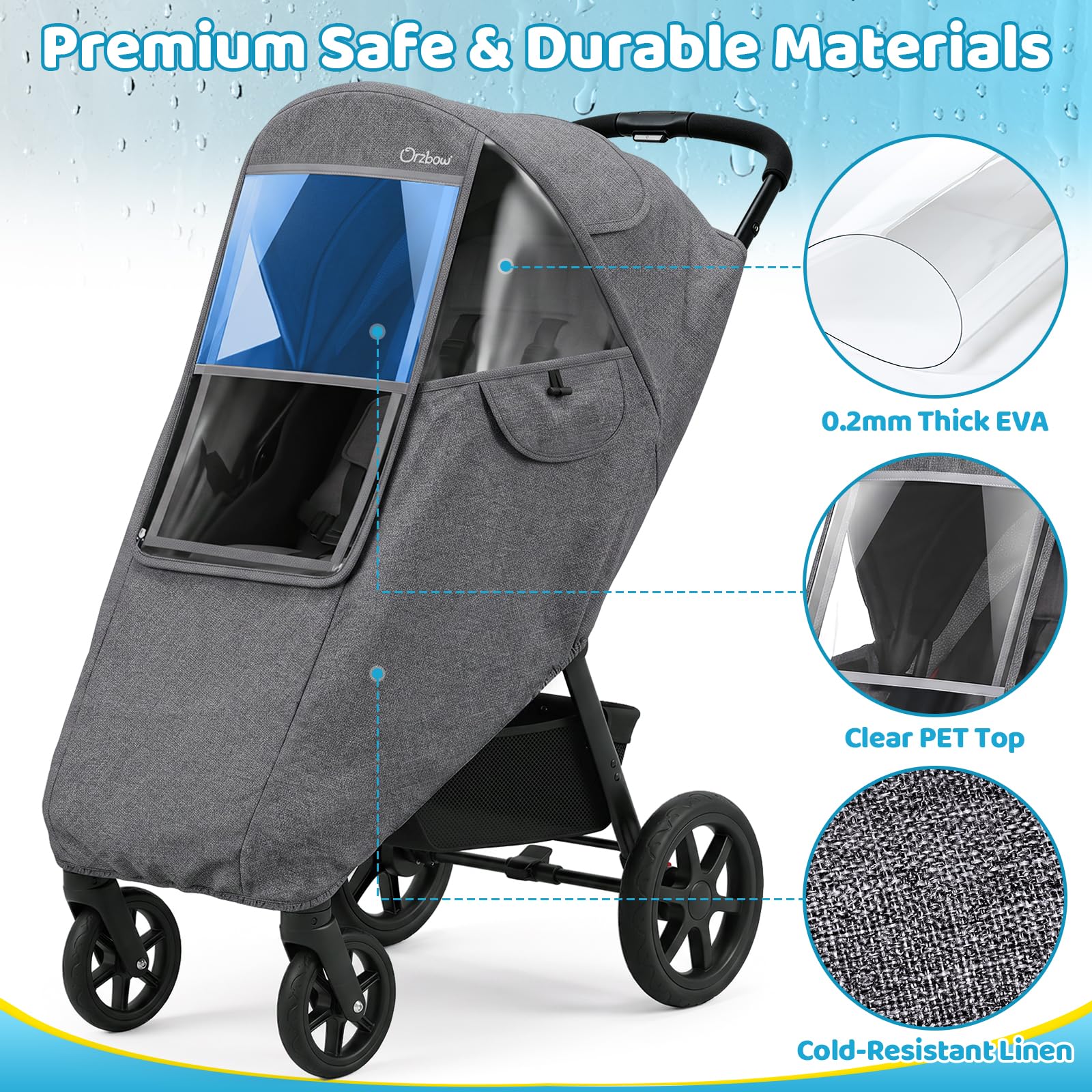 Housse de pluie universelle pour poussette, accessoire imperméable, bouclier météo de voyage pour bébé avec maille de ventilation respirante, épaisse et durable, protège de la neige, du vent et de la