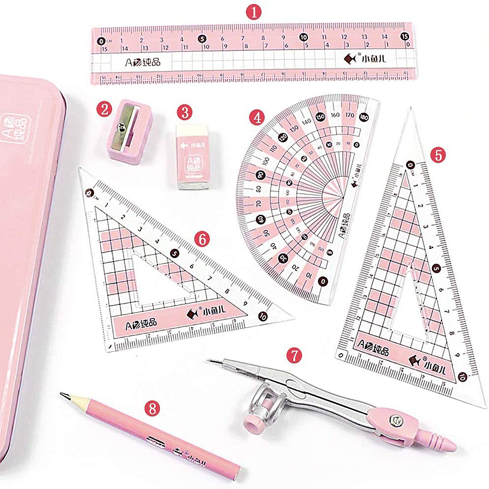 8 Pieces Drawing Ruler Set Compass, Drafting Compass Set Geometry, School Compass - Image 2